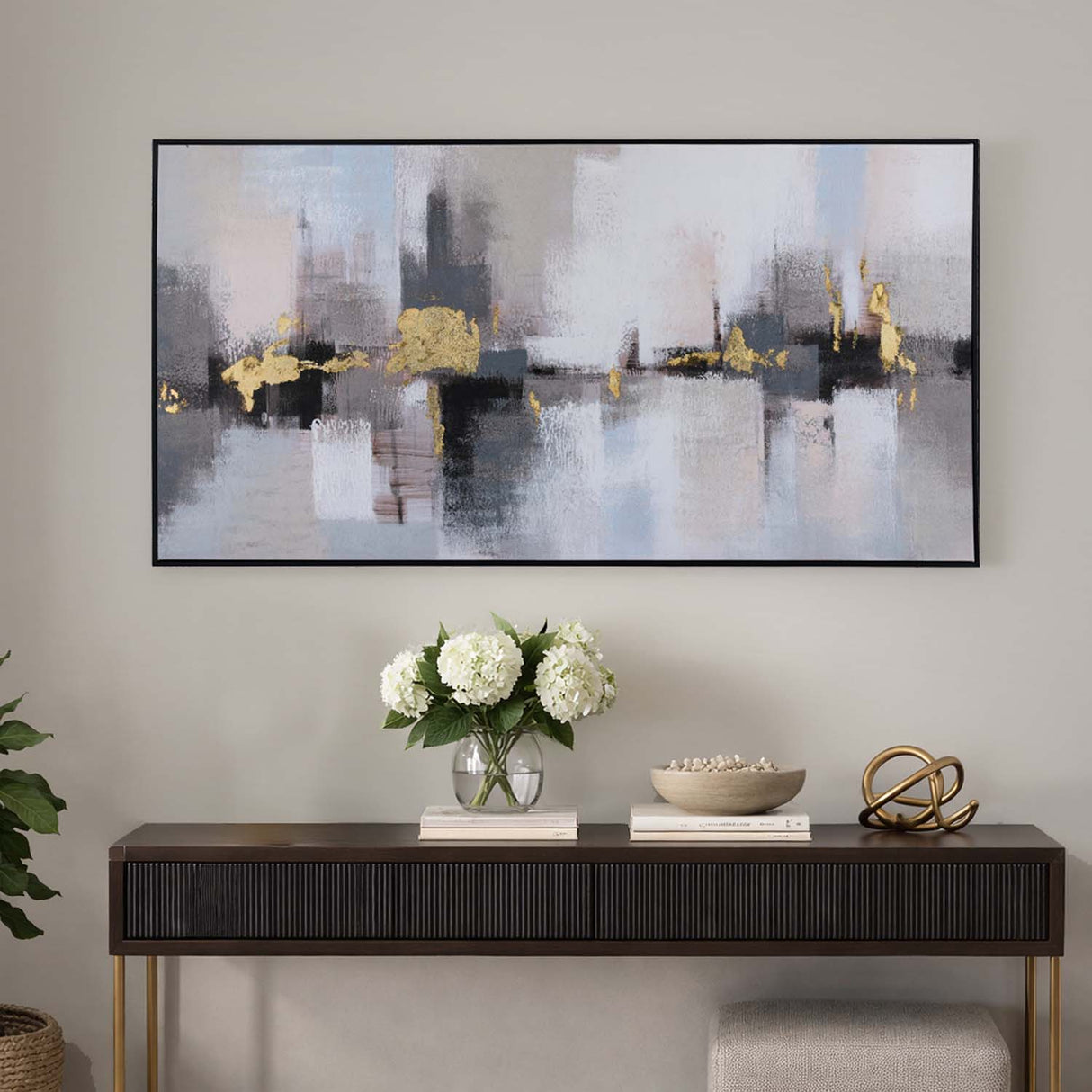 Abstract Canvas Wall Painting- Grey & Gold