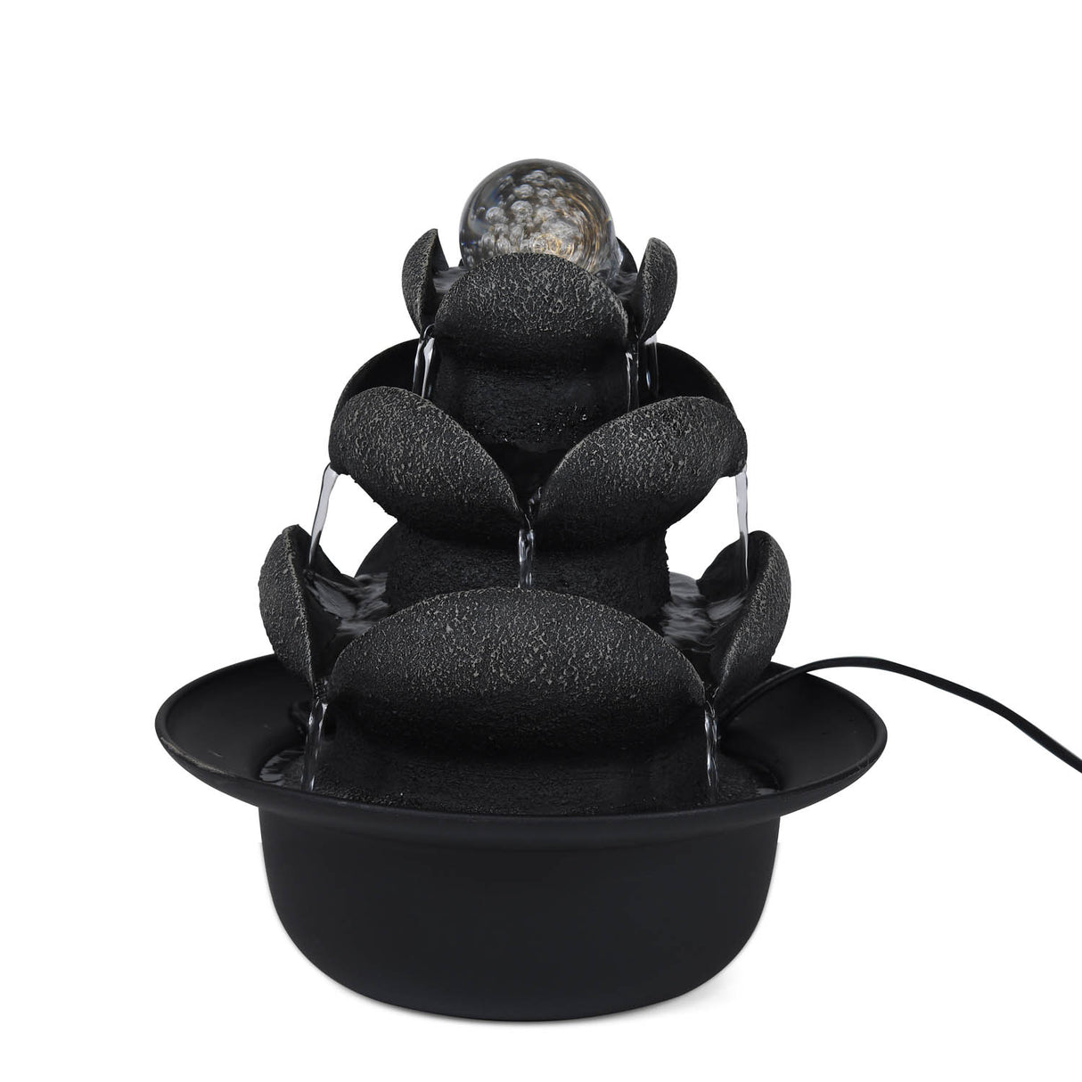 Lotus Petal Polyresin Decorative Table Top Water Fountain with LED Light- Grey