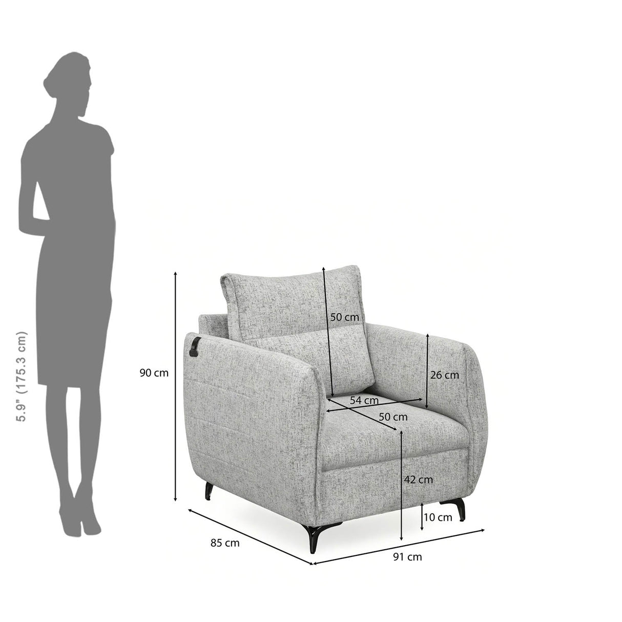 Infinia 1 Seater Fabric Sofa- Off White