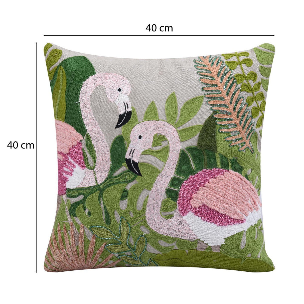 Flamingo Pair Cotton Cushion Cover- Multicolor