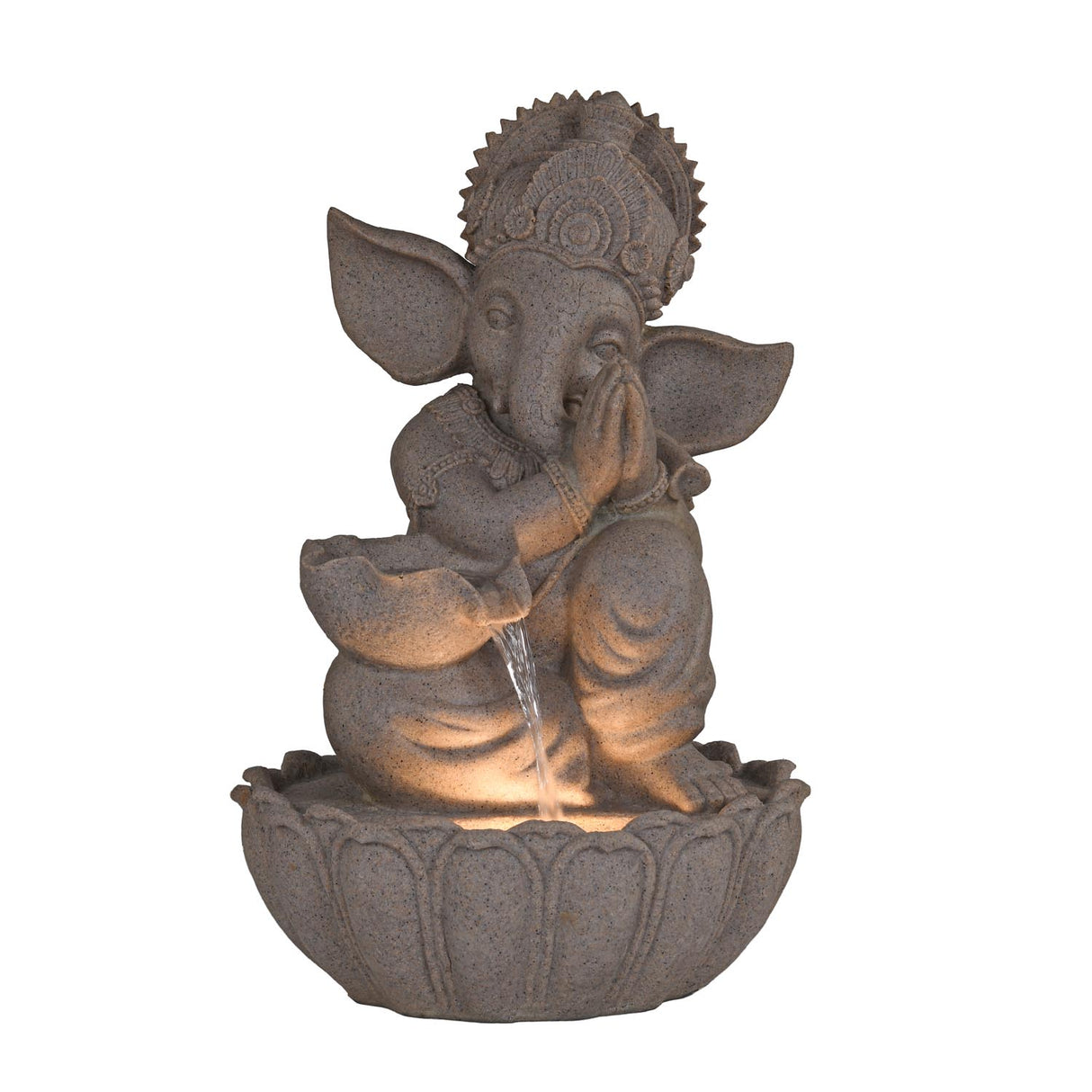 Ganesha Polyresin Decorative Table Top Water Fountain- Sand Brown