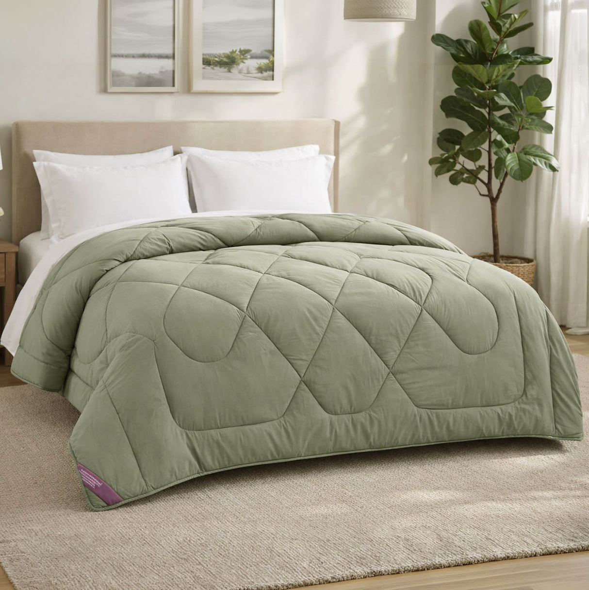 Polyester Reversible Solid Double Comforter- Green