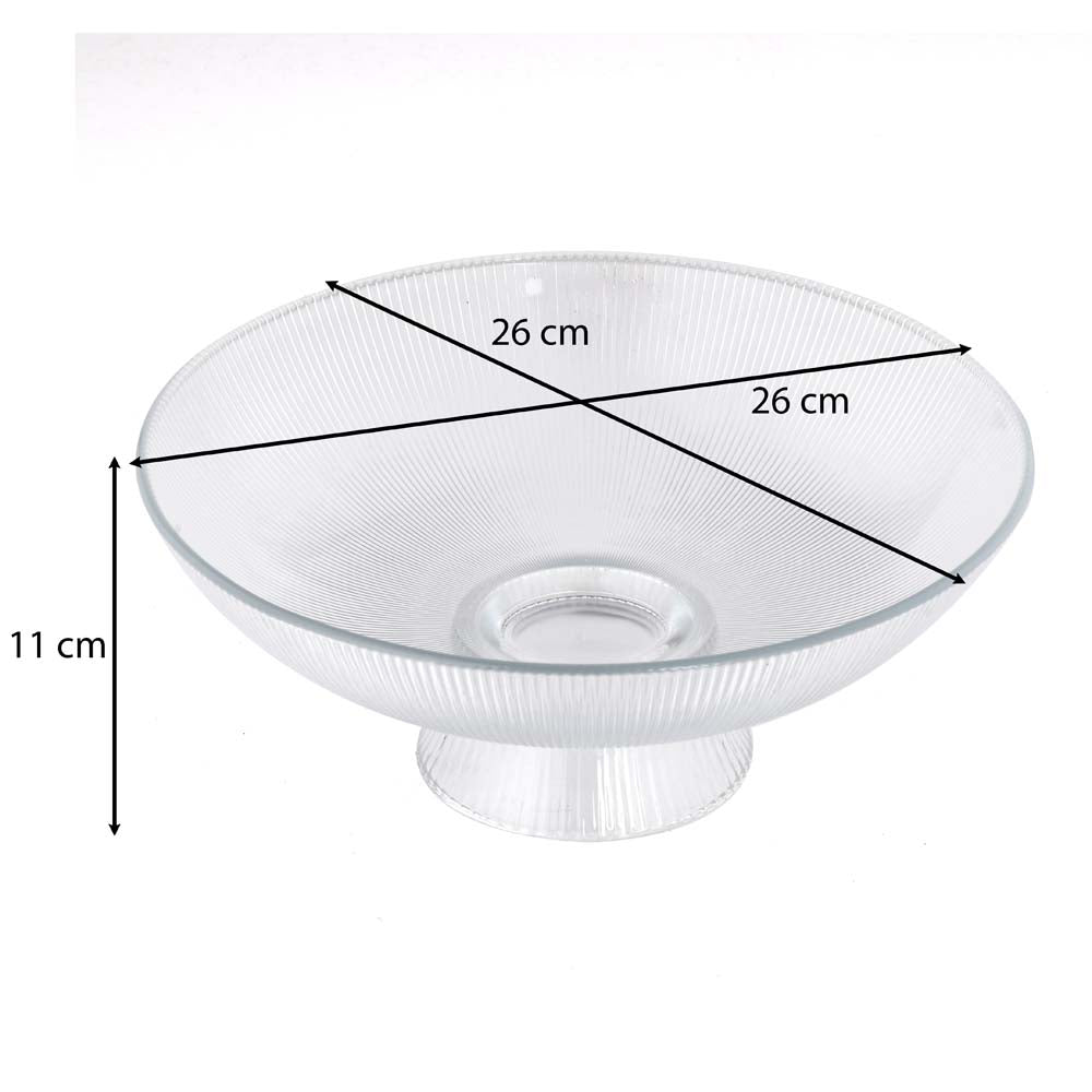 Fluted Design Footed Glass Serving Bowl- Transparent