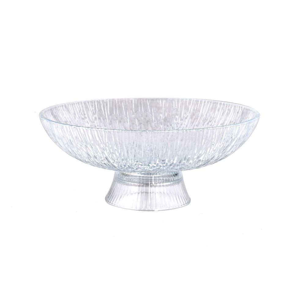 Abstract Design Footed Glass Serving Bowl- Transparent