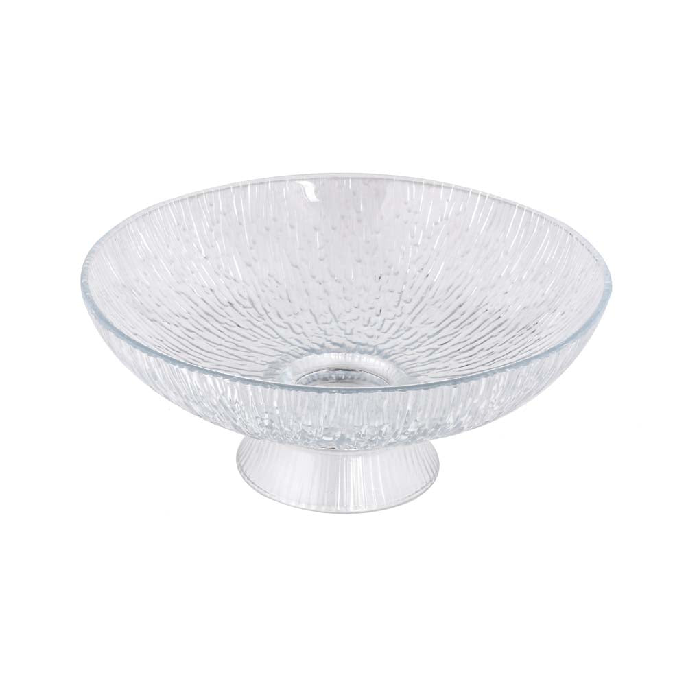 Abstract Design Footed Glass Serving Bowl- Transparent