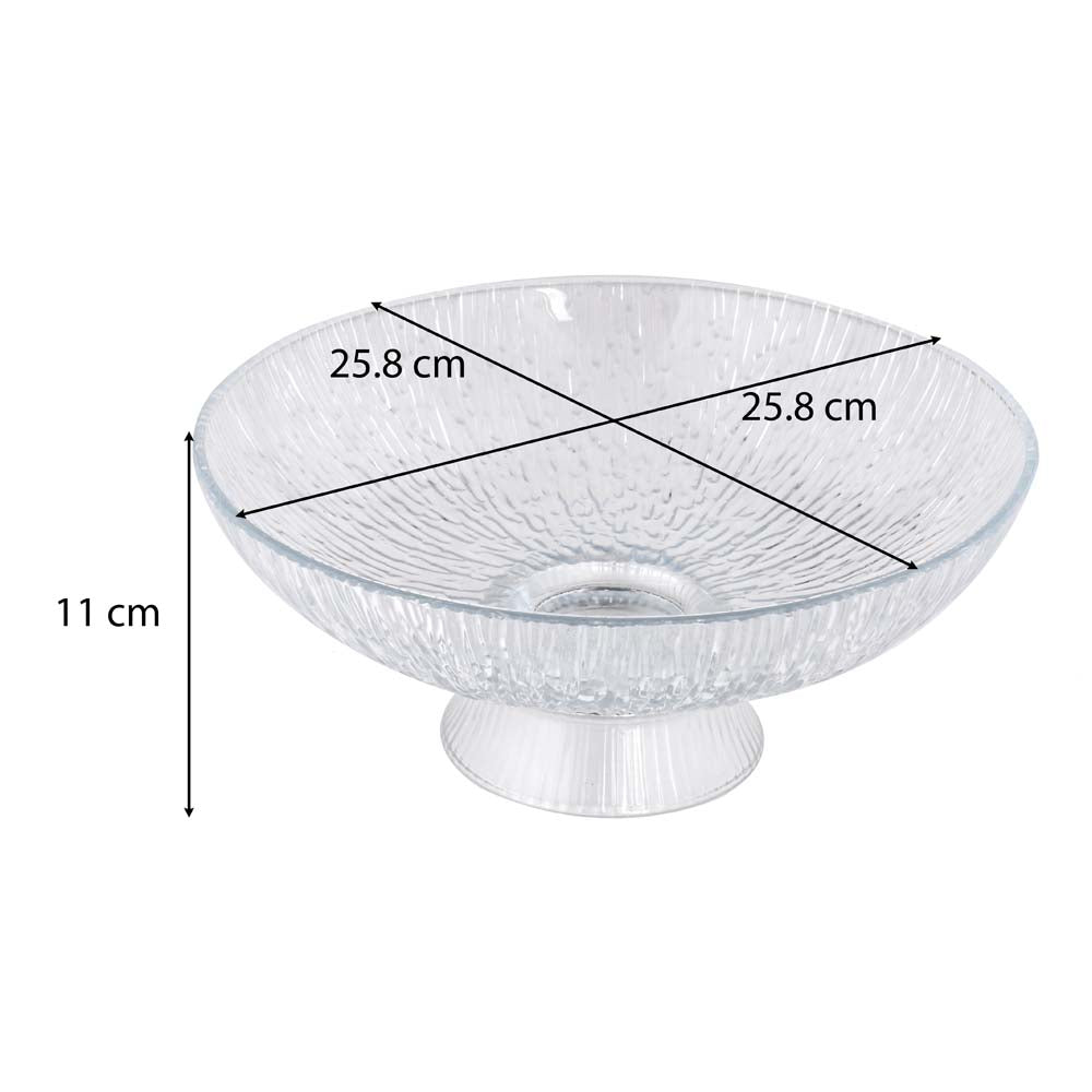 Abstract Design Footed Glass Serving Bowl- Transparent