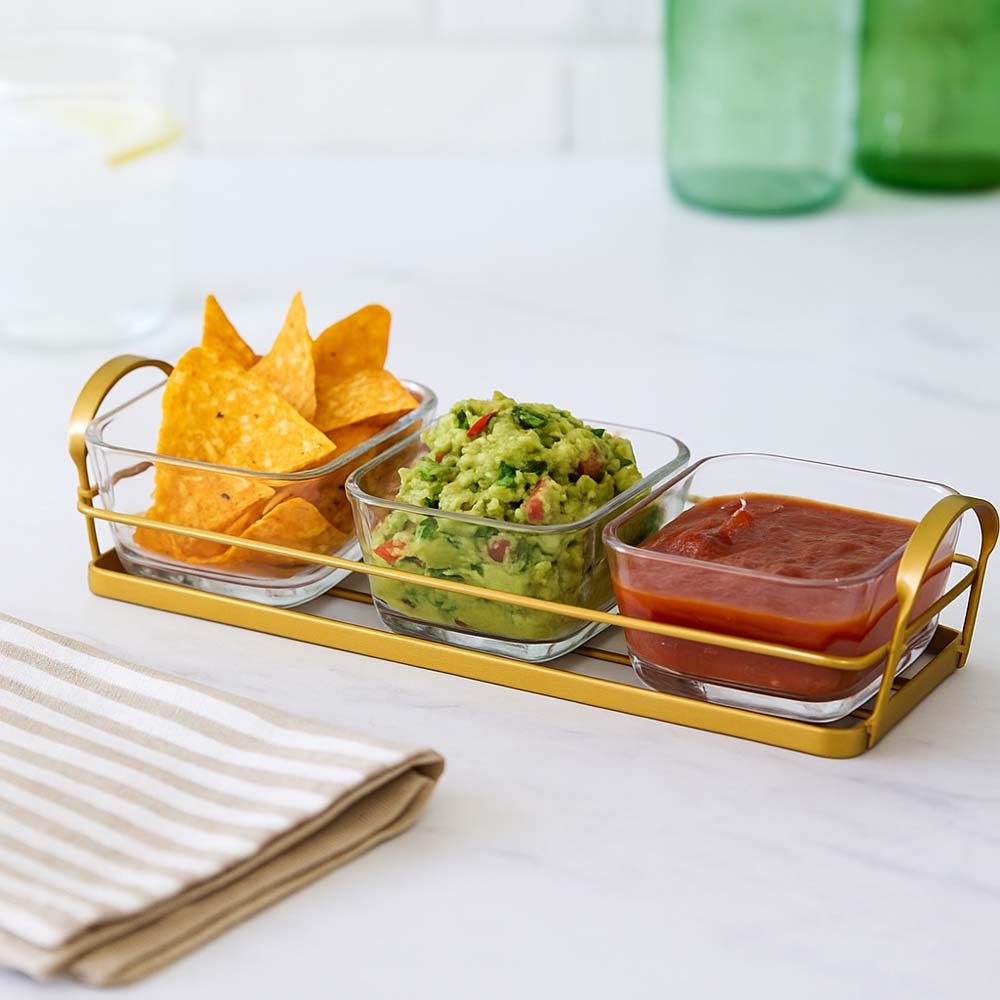 Set of 3 Serving Glass bowls with Tray- Transparent