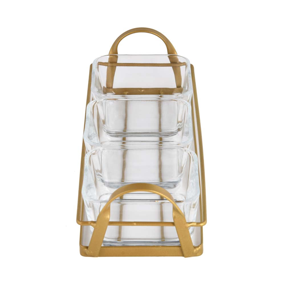 Set of 3 Serving Glass bowls with Tray- Transparent