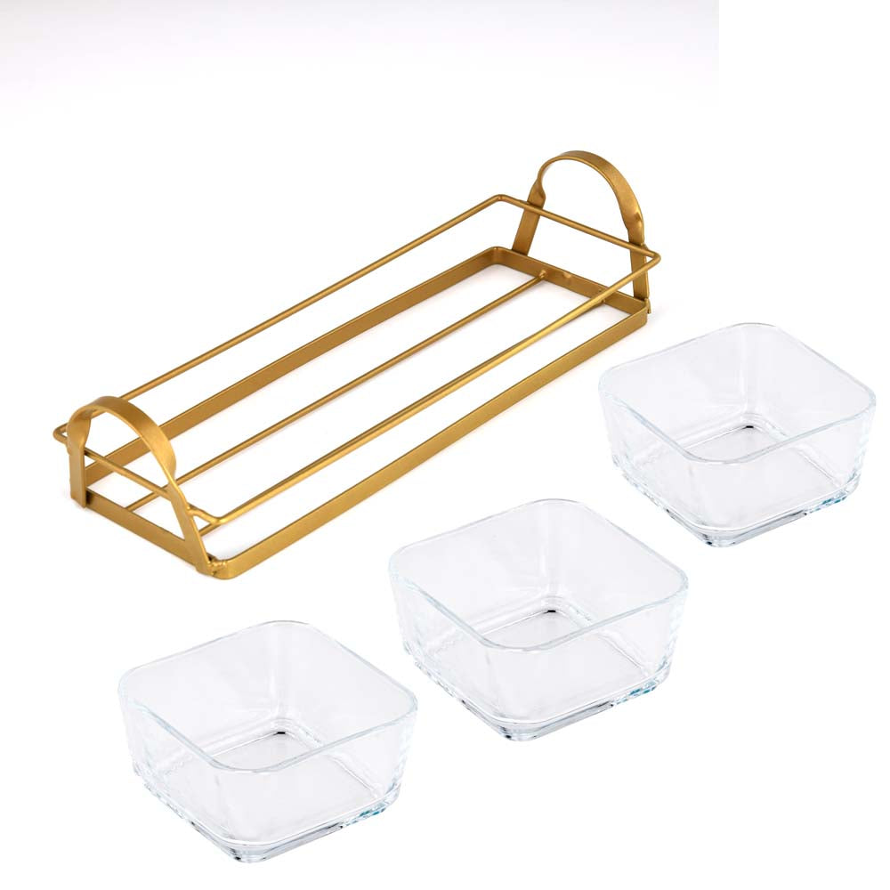 Set of 3 Serving Glass bowls with Tray- Transparent