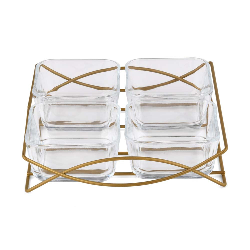 Set of 4 Serving Glass bowls with Tray- Transparent