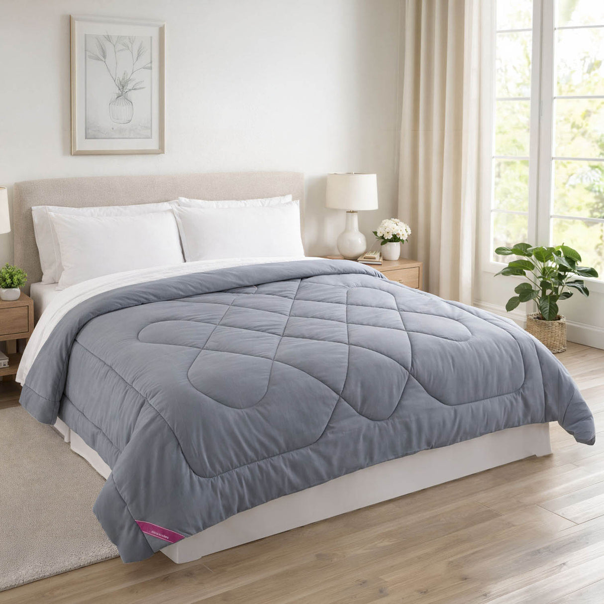 Polyester Reversible Solid Double Comforter- Grey