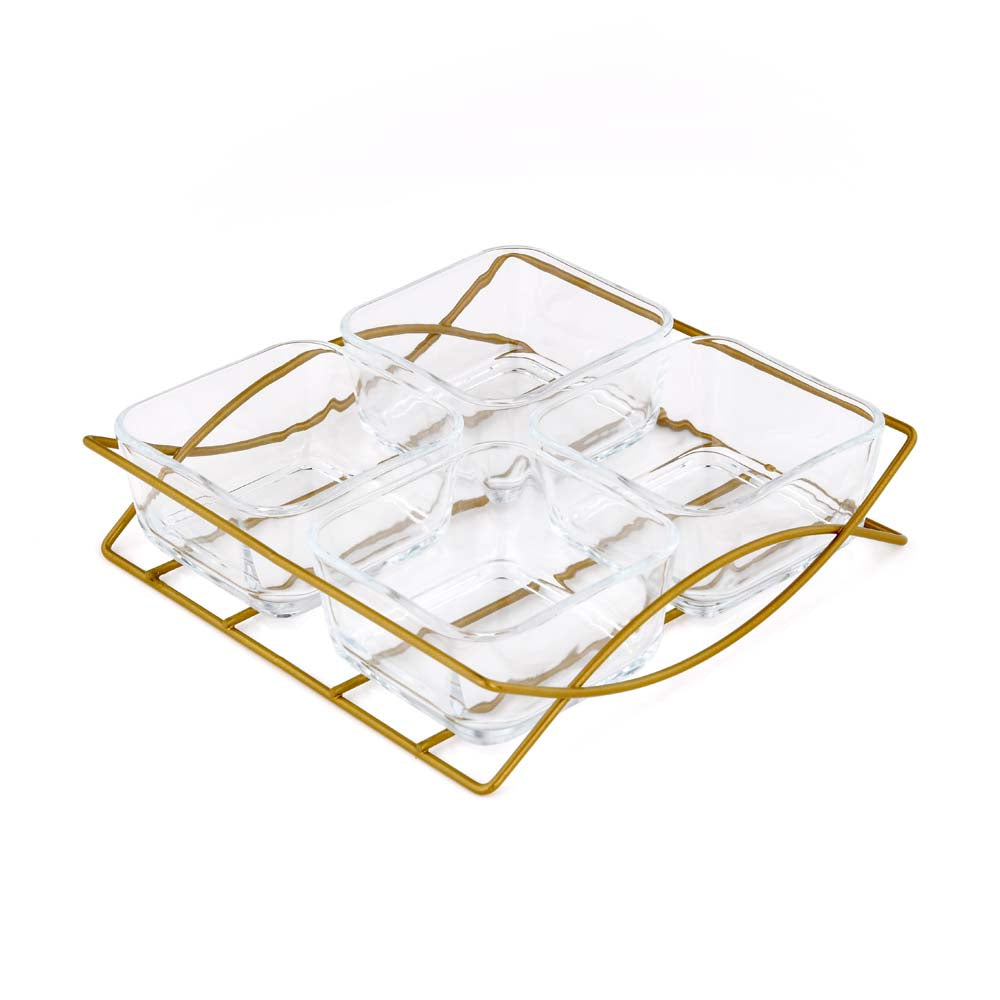 Set of 4 Serving Glass bowls with Tray- Transparent