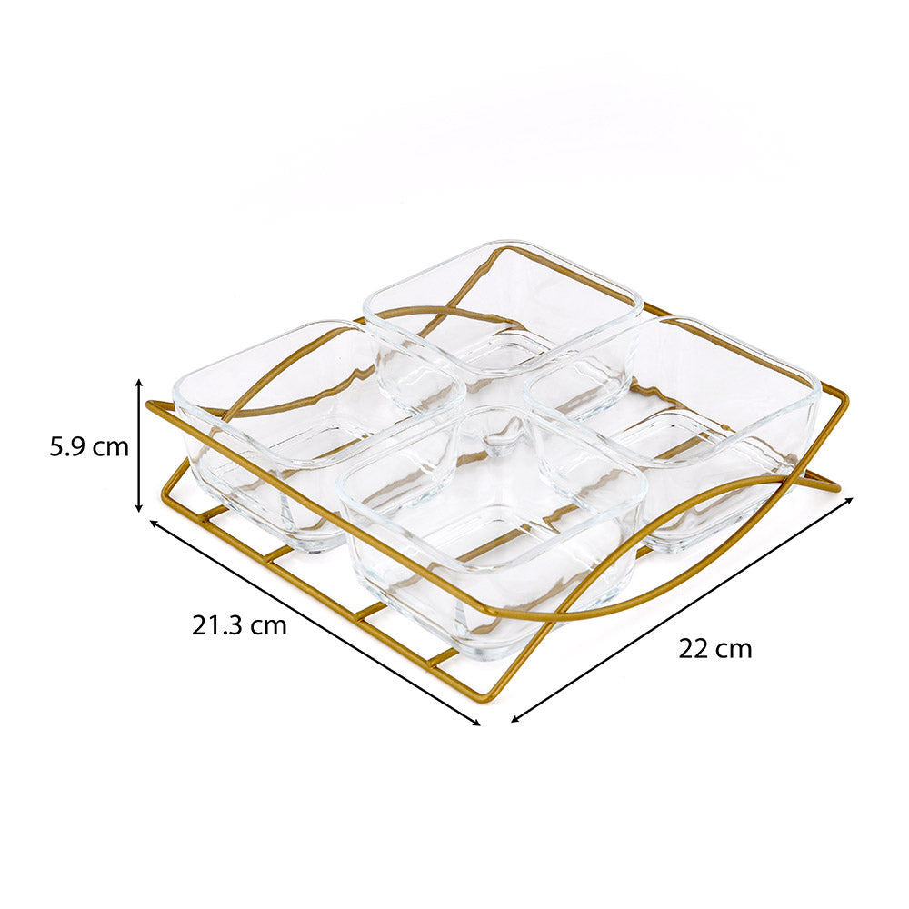 Set of 4 Serving Glass bowls with Tray- Transparent