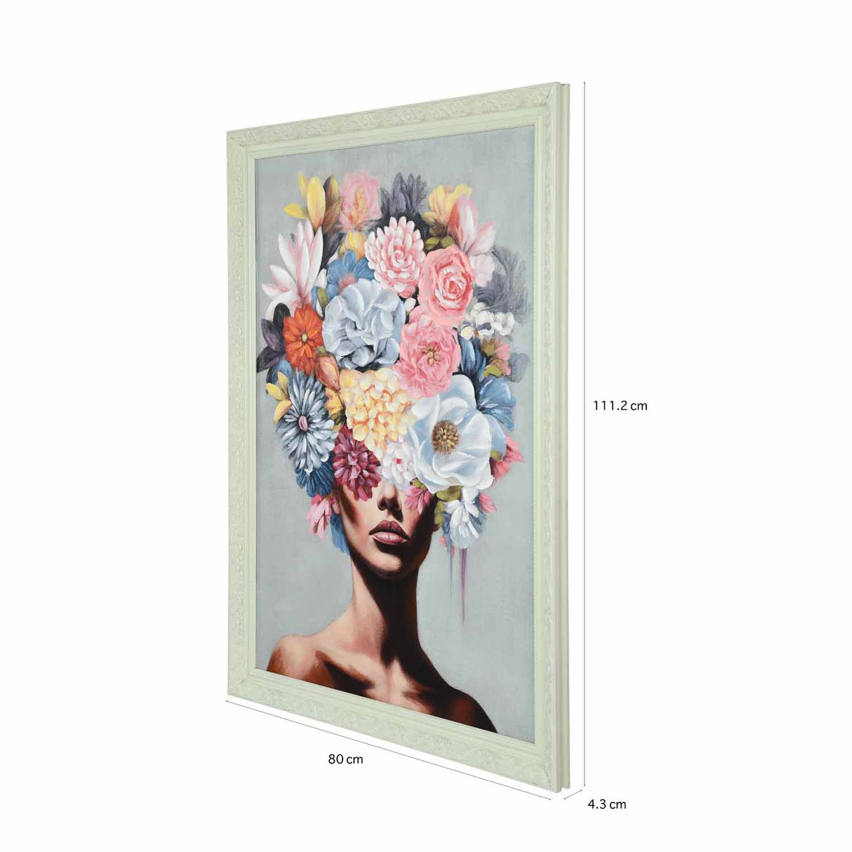 Lady with Floral Head Canvas Wall Painting- Multicolor