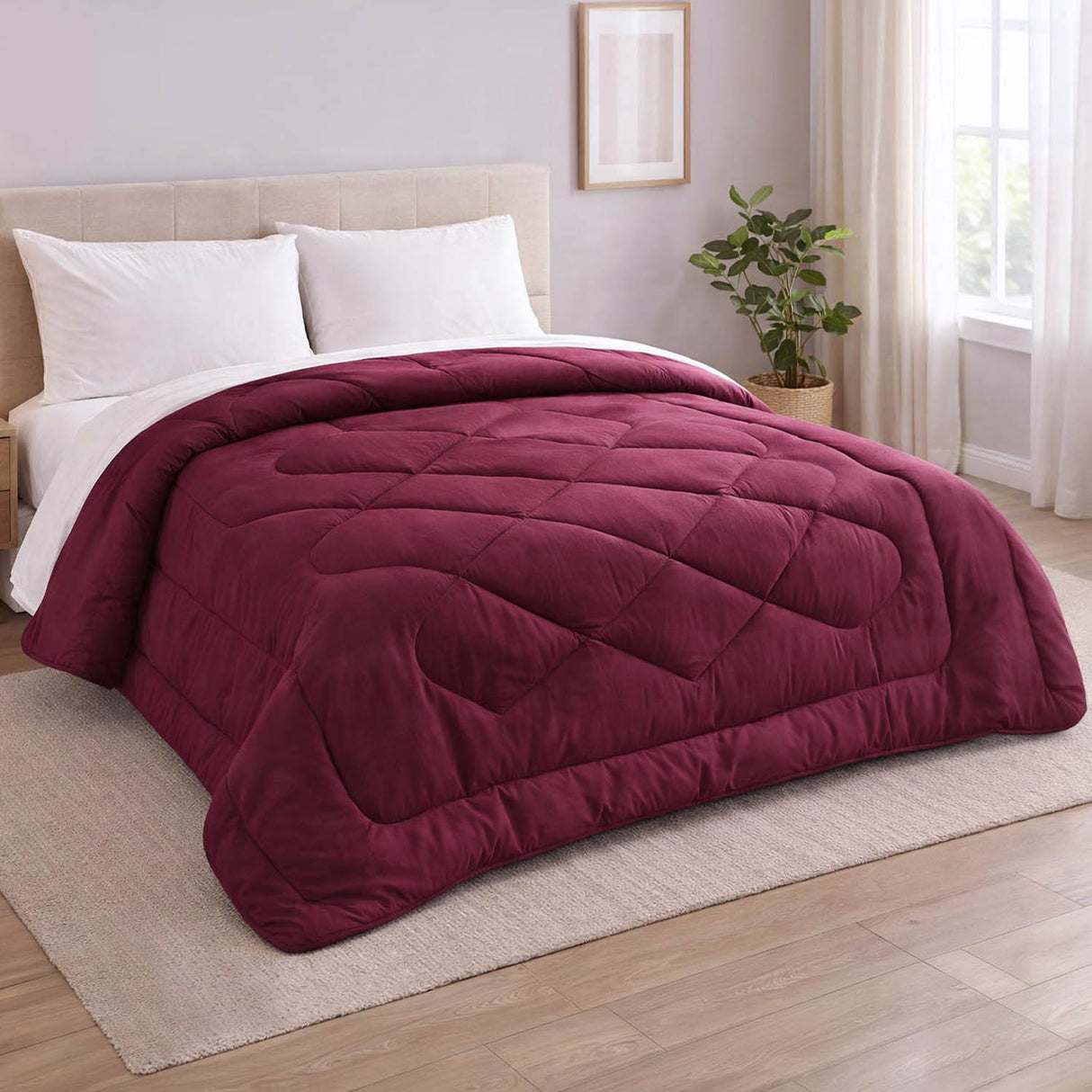 Polyester Reversible Solid Double Comforter- Pink
