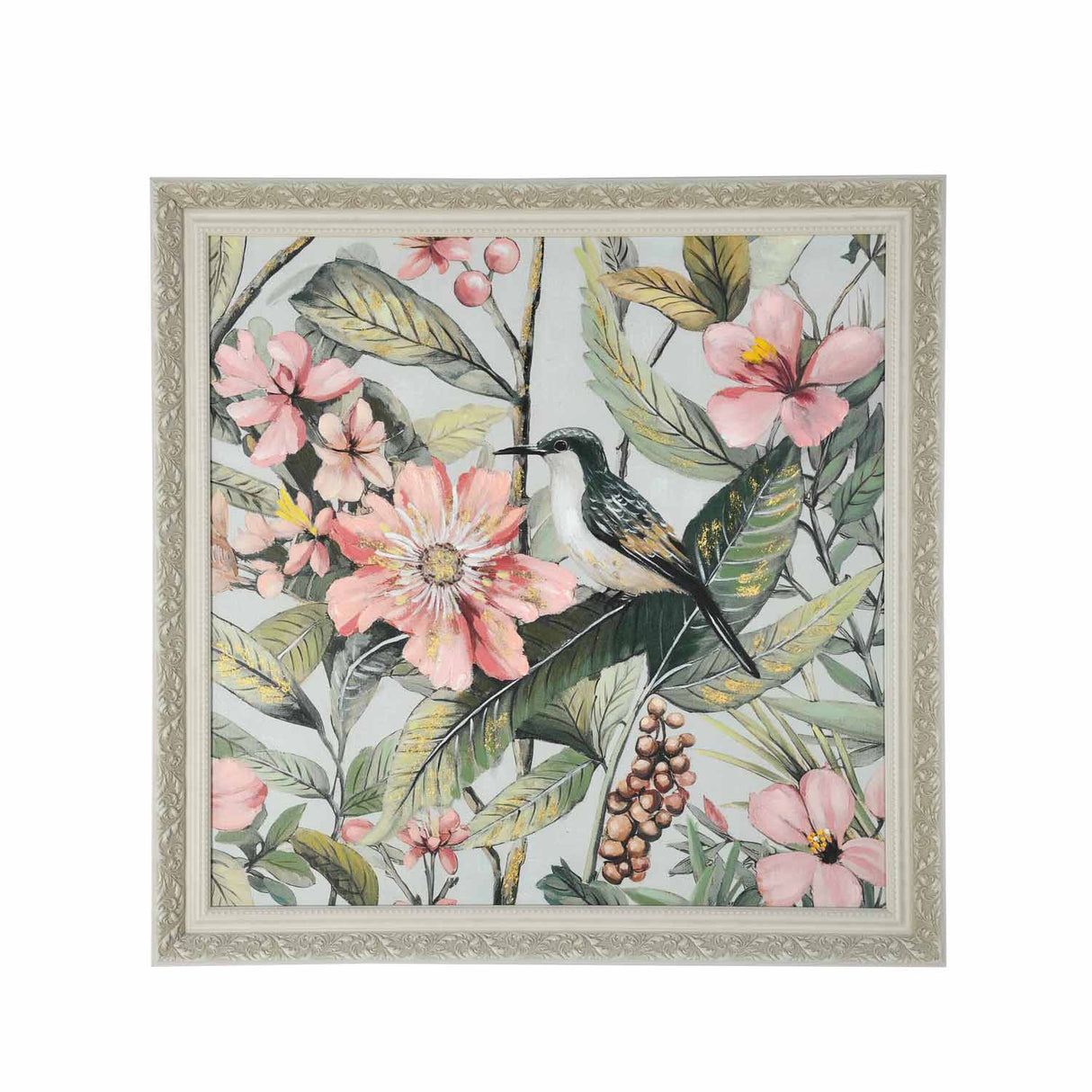 Bird in flowers Canvas Wall Painting- Blue