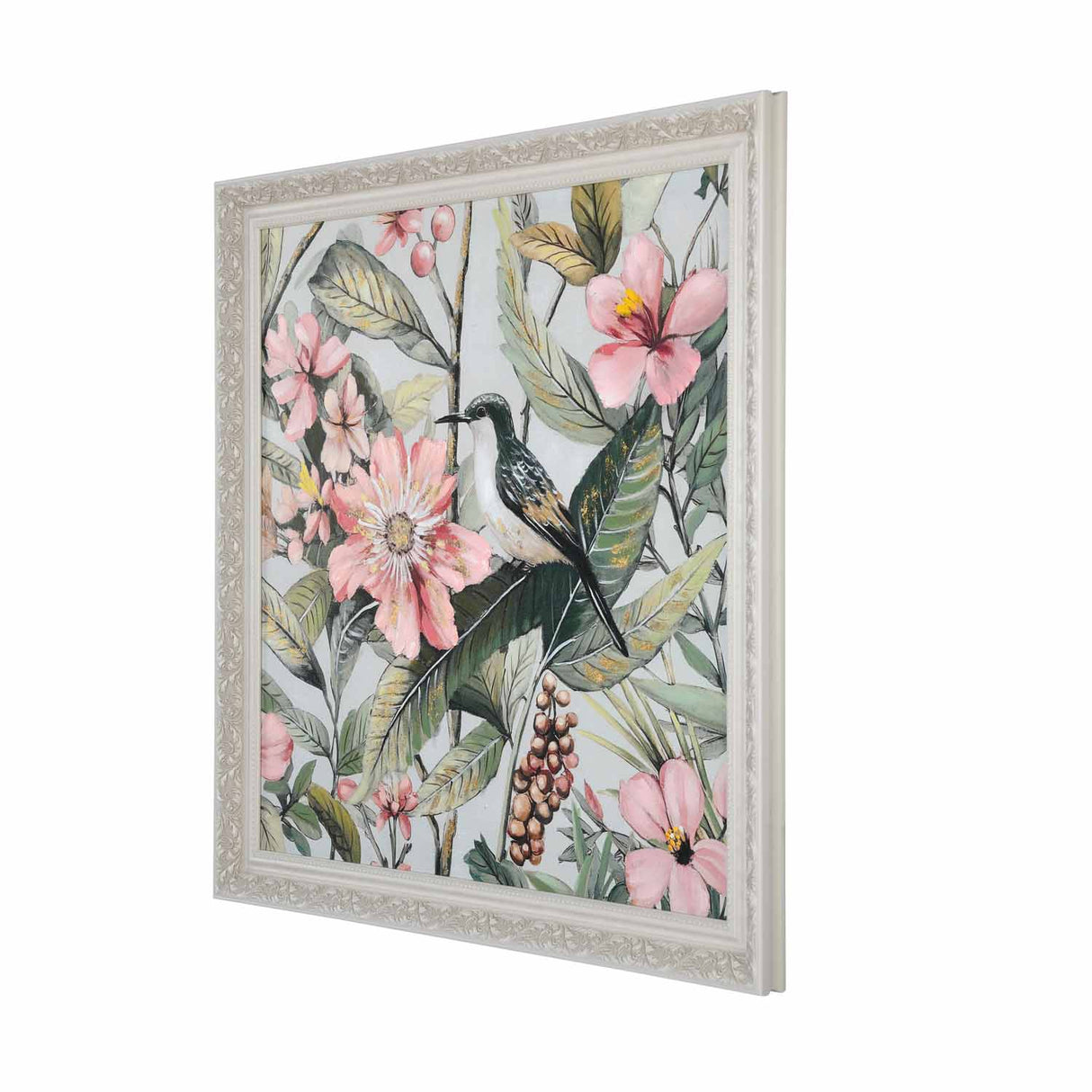 Bird in flowers Canvas Wall Painting- Blue
