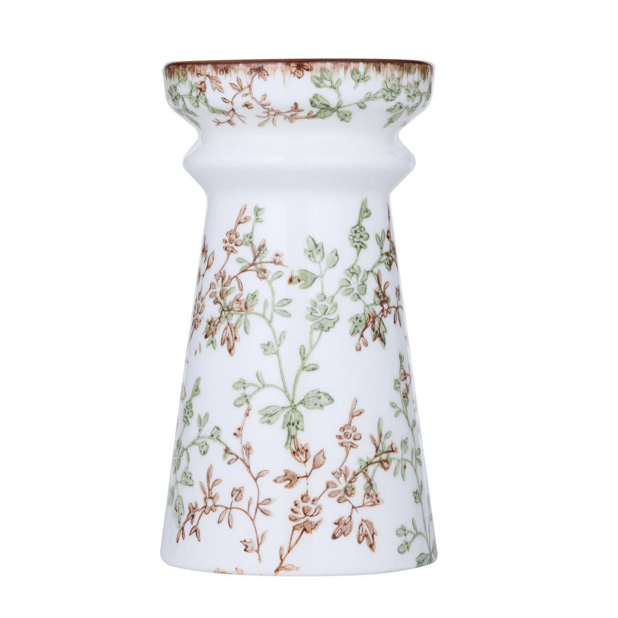 Floral Pillar Ceramic Candle Holder Large- Green