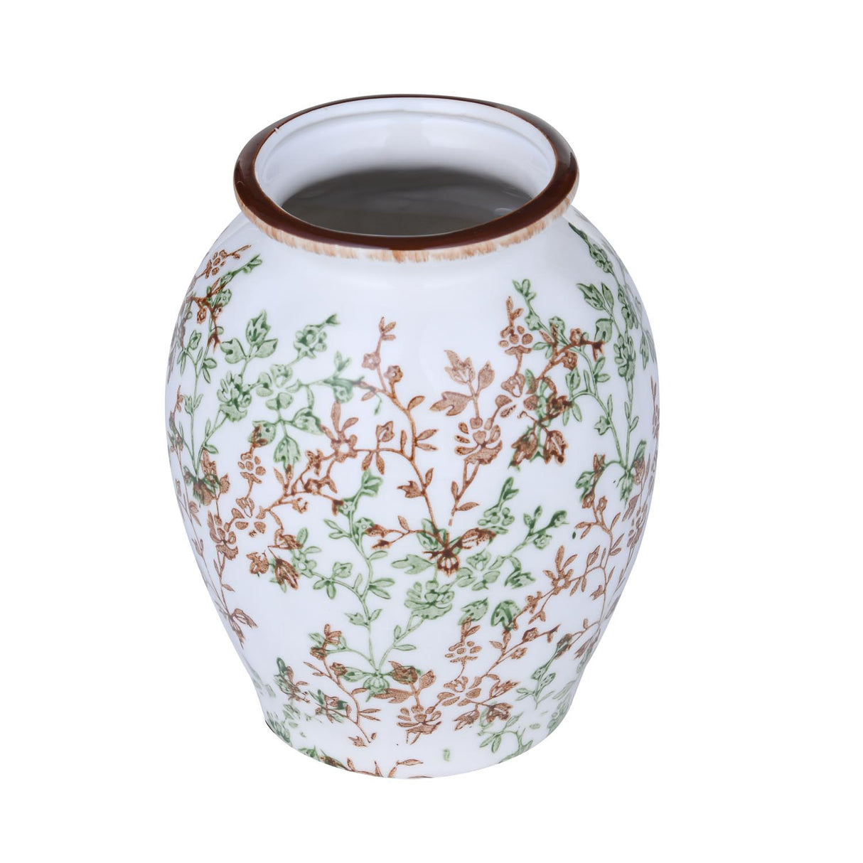 Floral Ceramic Oval Vase- Green