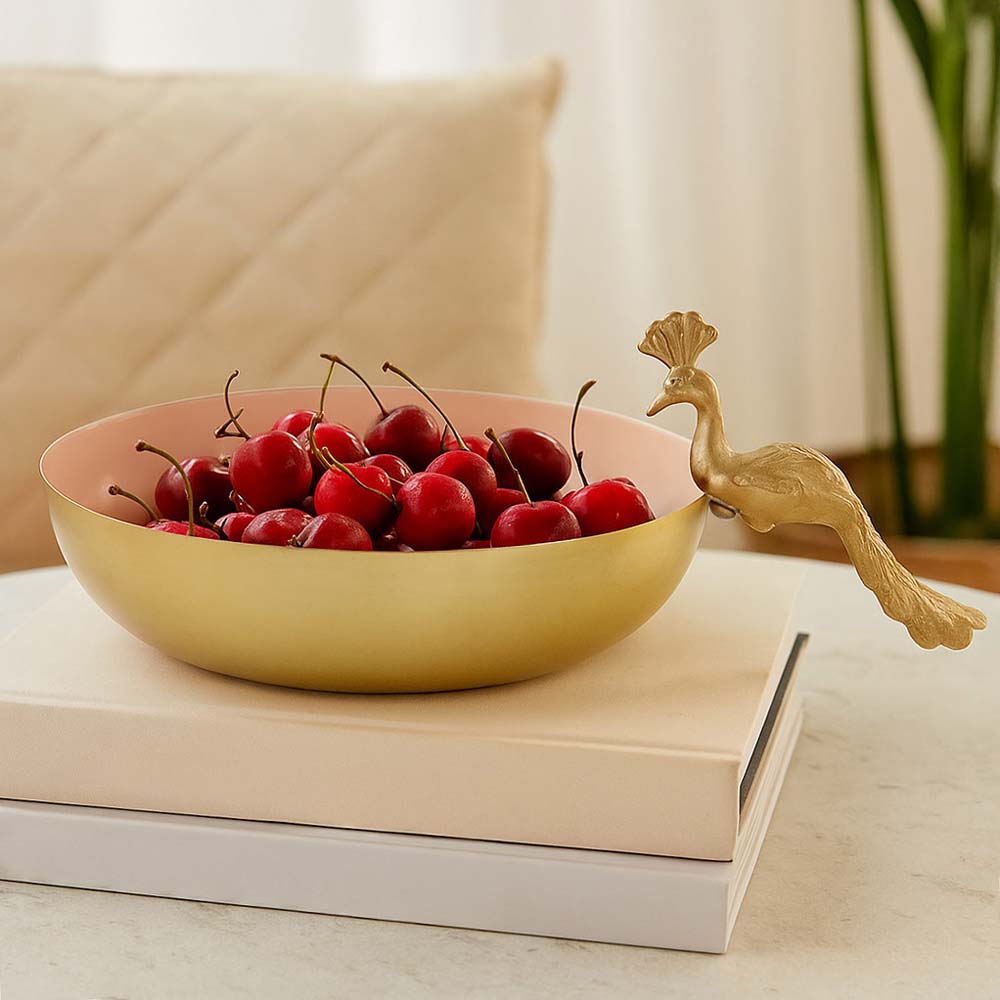 Decorative Peacock Platter Large- Off-white and Gold