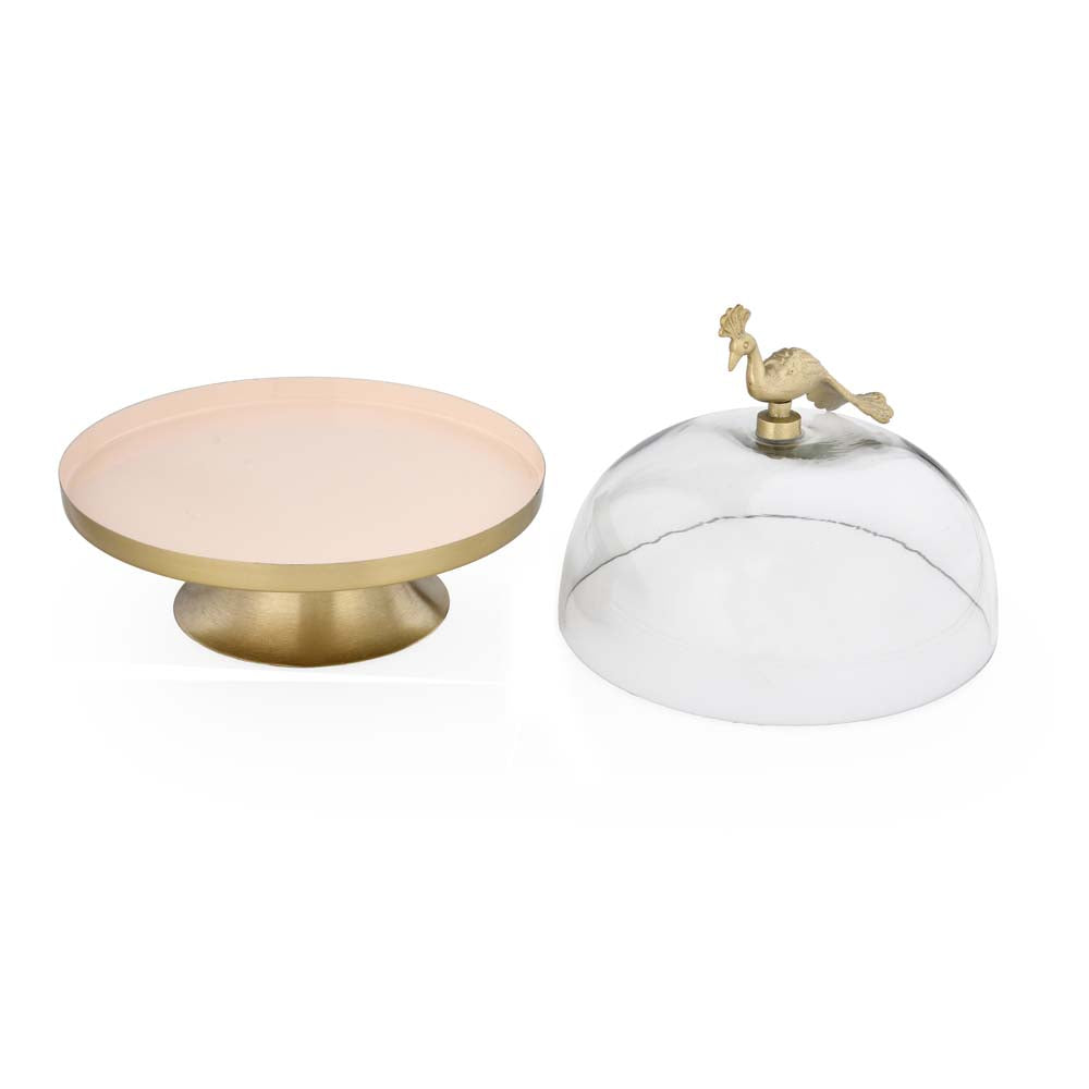 Peacock Cake Stand with Lid- Gold