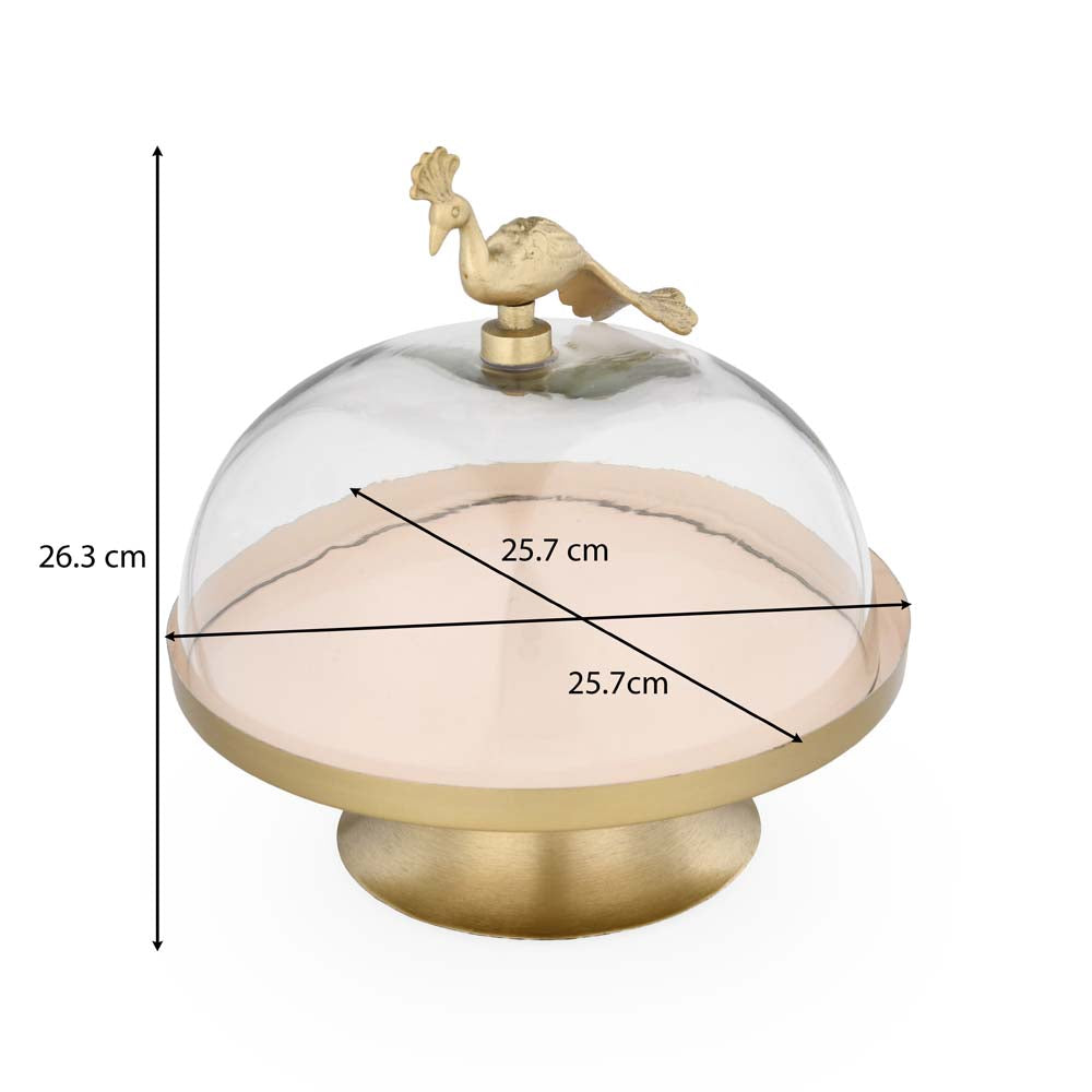 Peacock Cake Stand with Lid- Gold