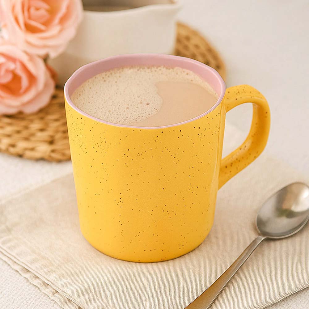 Porcelain Coffee Mug Set of 6- Mustard and Pink