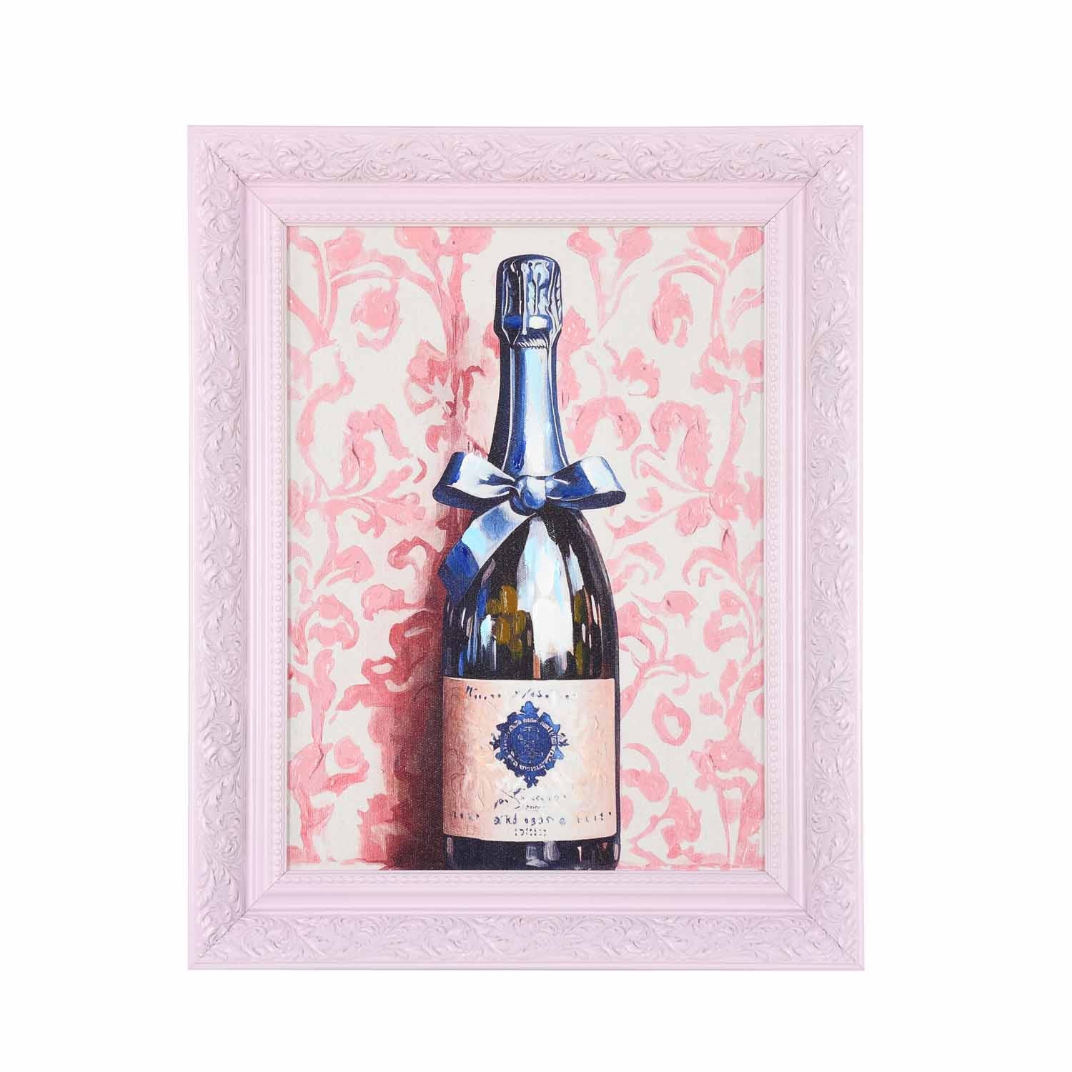 Wine Bottle Canvas Wall Painting- Pink