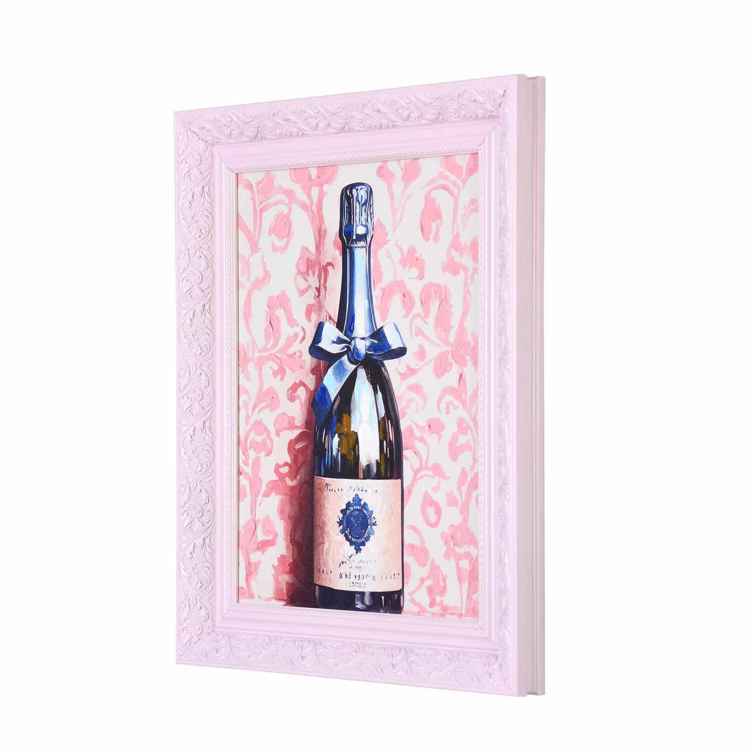 Wine Bottle Canvas Wall Painting- Pink
