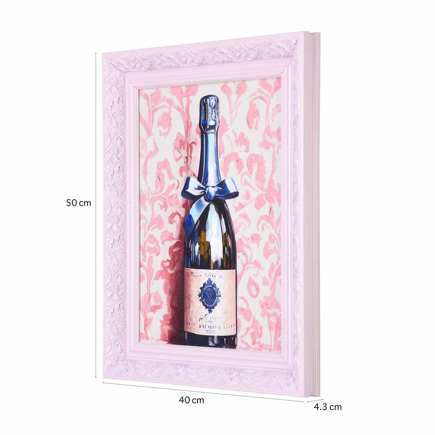 Wine Bottle Canvas Wall Painting- Pink