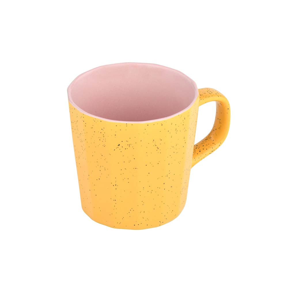 Porcelain Coffee Mug Set of 6- Mustard and Pink
