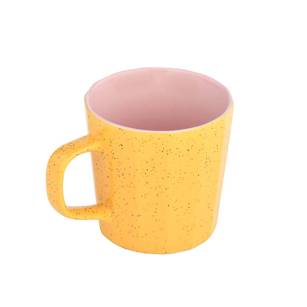 Porcelain Coffee Mug Set of 6- Mustard and Pink