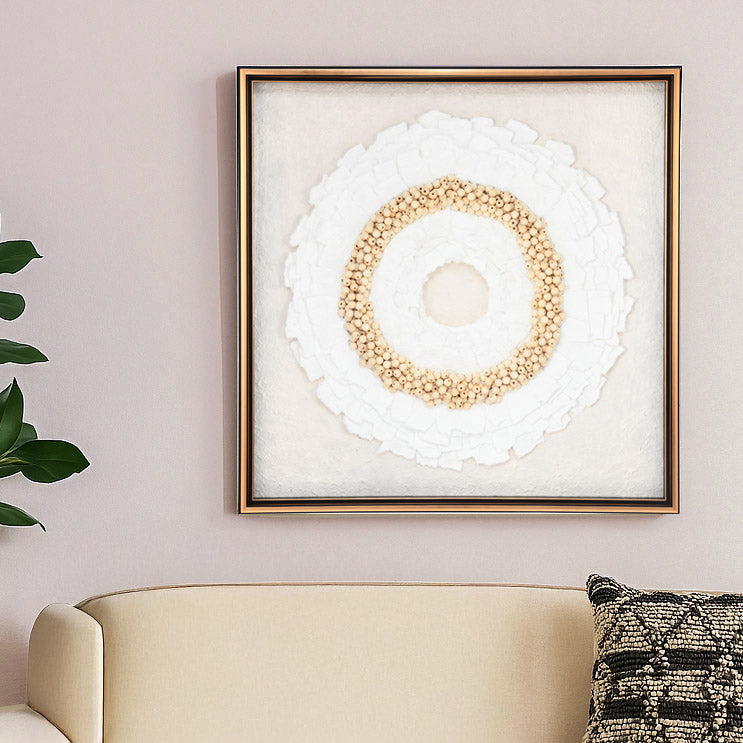 Floral Art Glass Wall Décor- White and Sand Brown