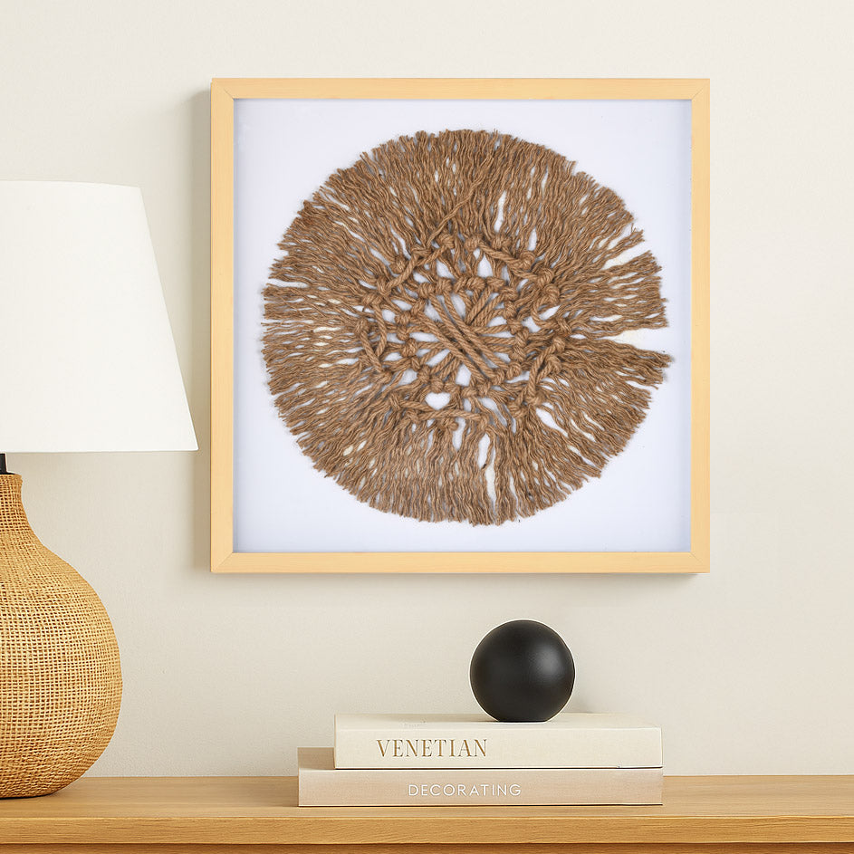 Jute Mandala Glass Wall Décor- Sand Brown