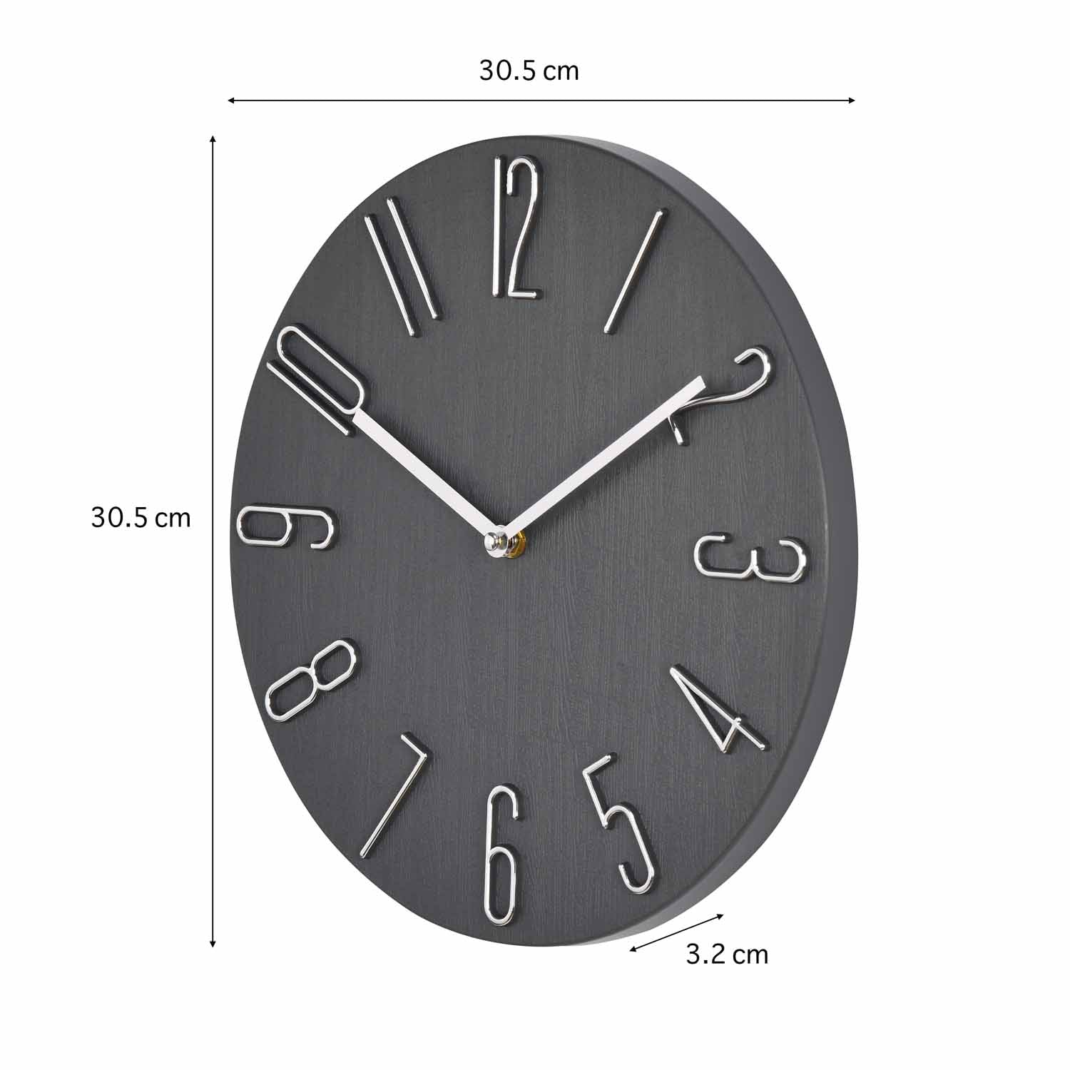 3D Numeric Plastic Modern Wall Clock- Black