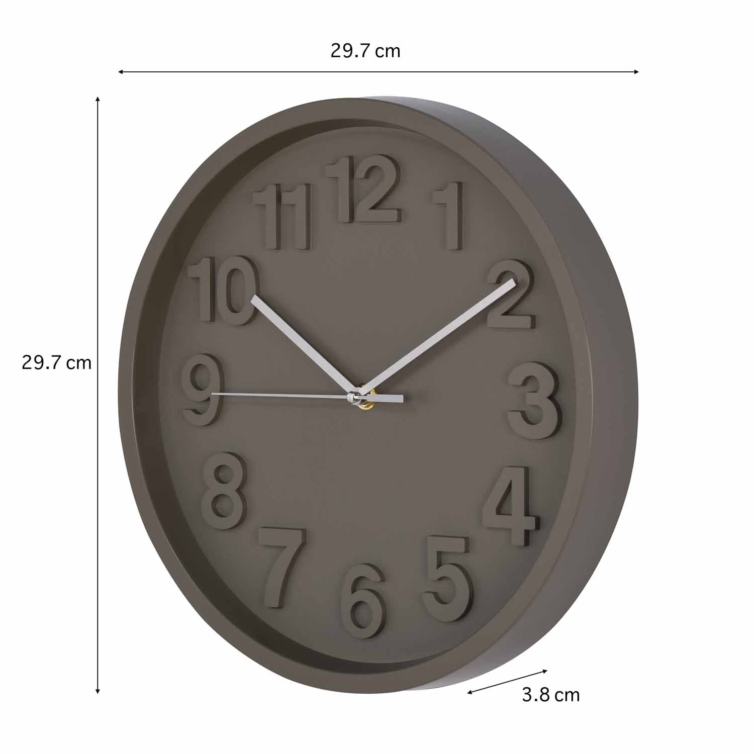 3D Numeric Plastic Wall Clock- Grey