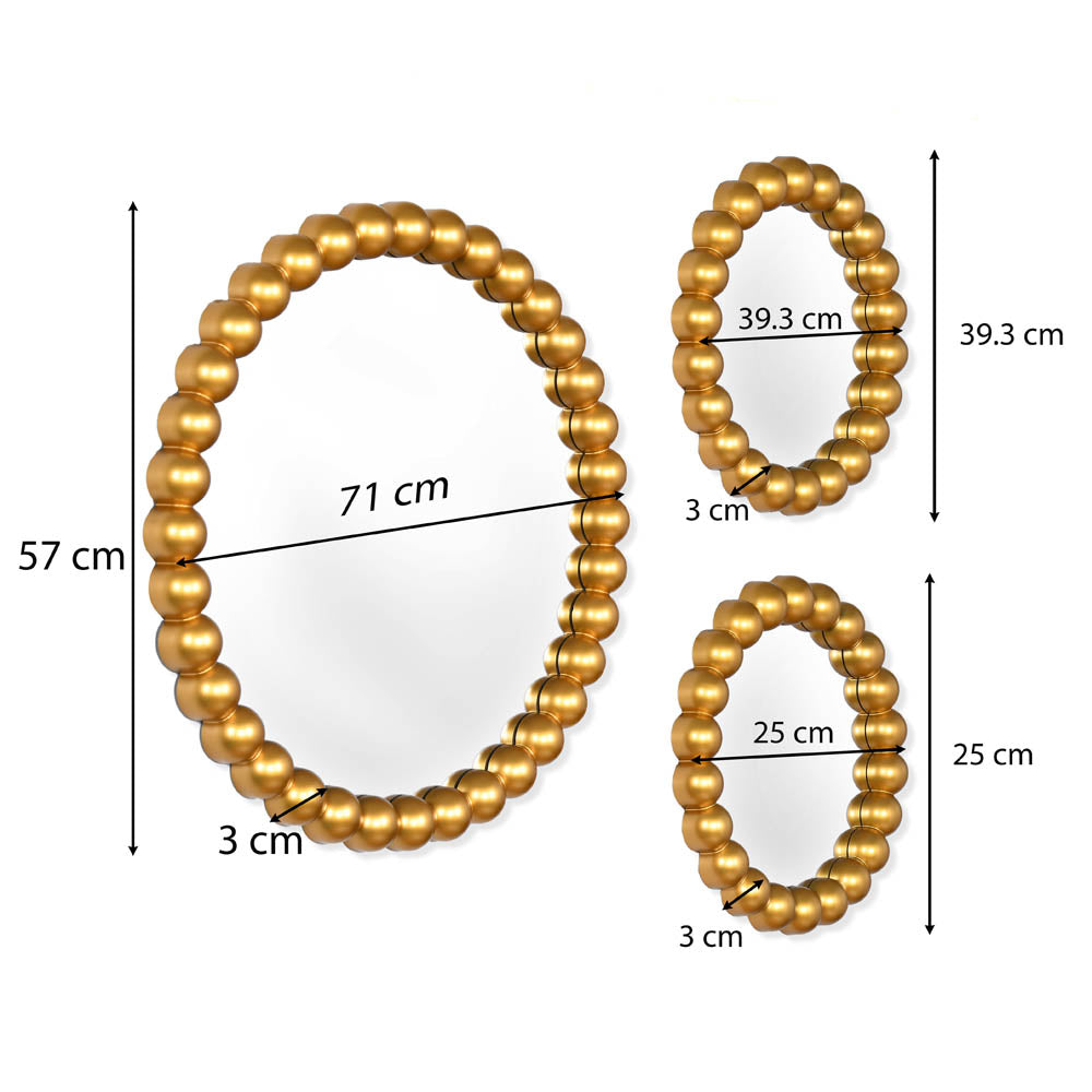 Decorative Moti Frame Mirror Combo Set of 3- Gold