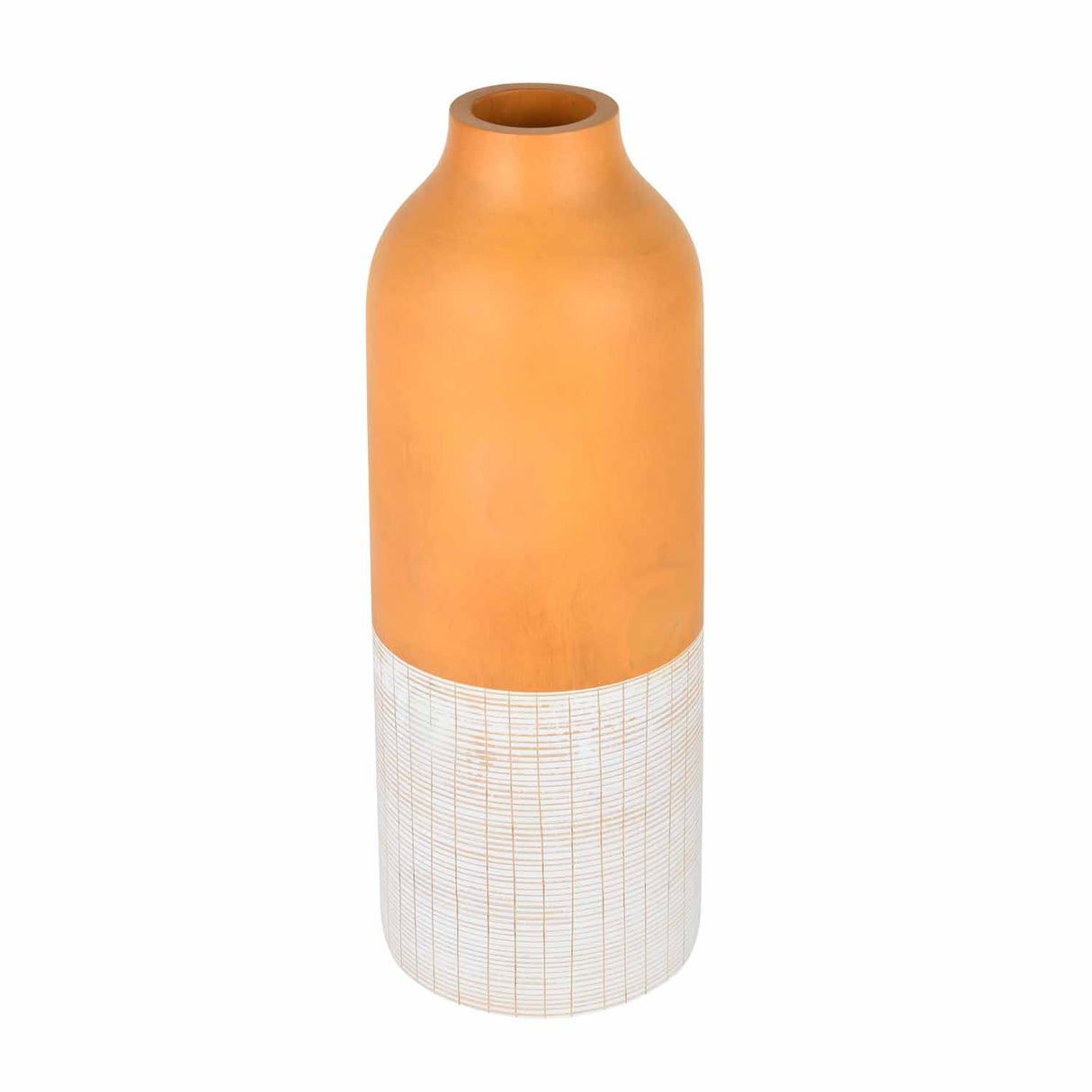 Dual Tone Wooden Table Vase Small Size- Brown and White