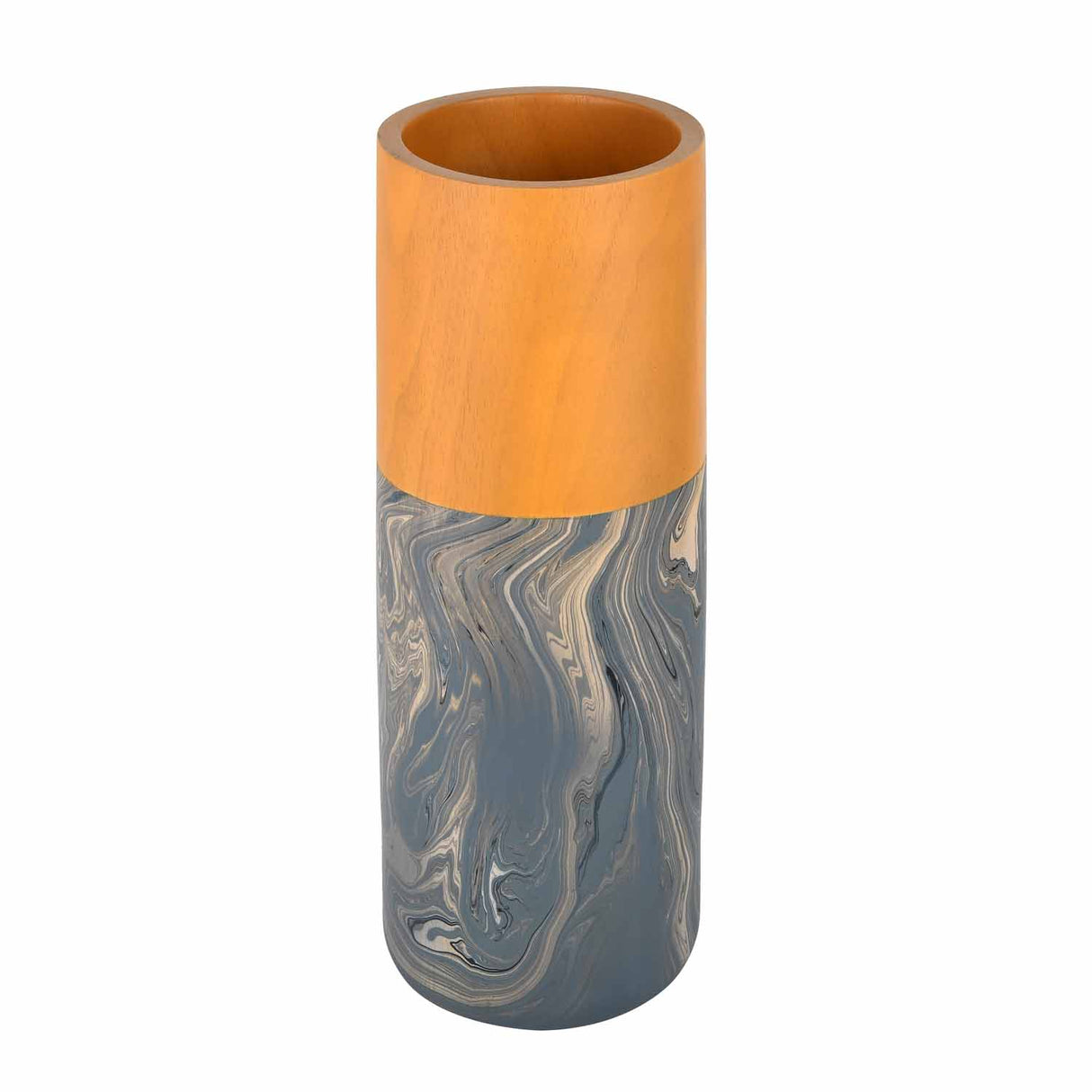 Dual Tone Wooden Table Vase Marble Finish Large Size- Brown and Grey
