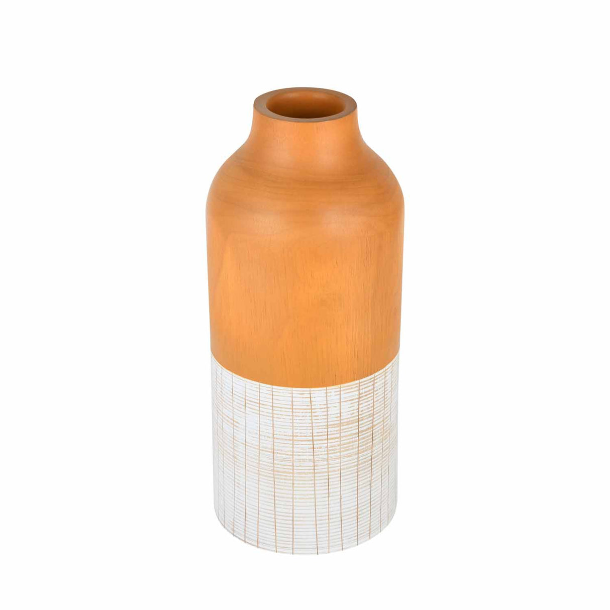 Dual Tone Wooden Table Vase Medium Size - Brown and White