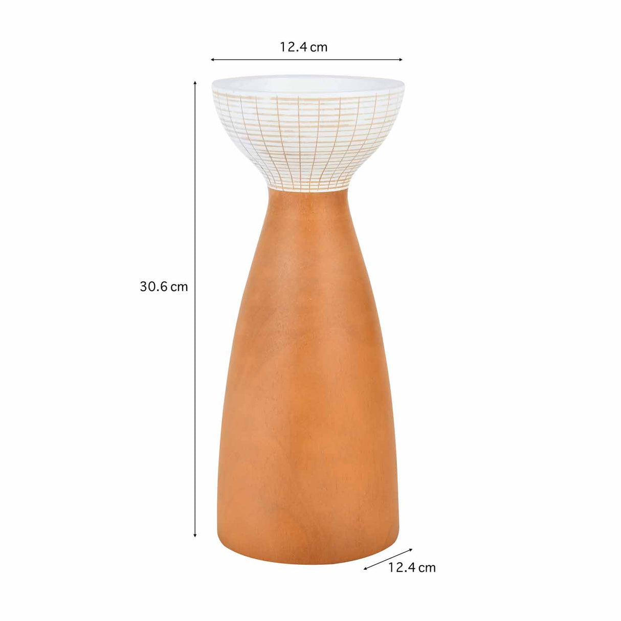 Wooden Large Candle Holder- Brown and White