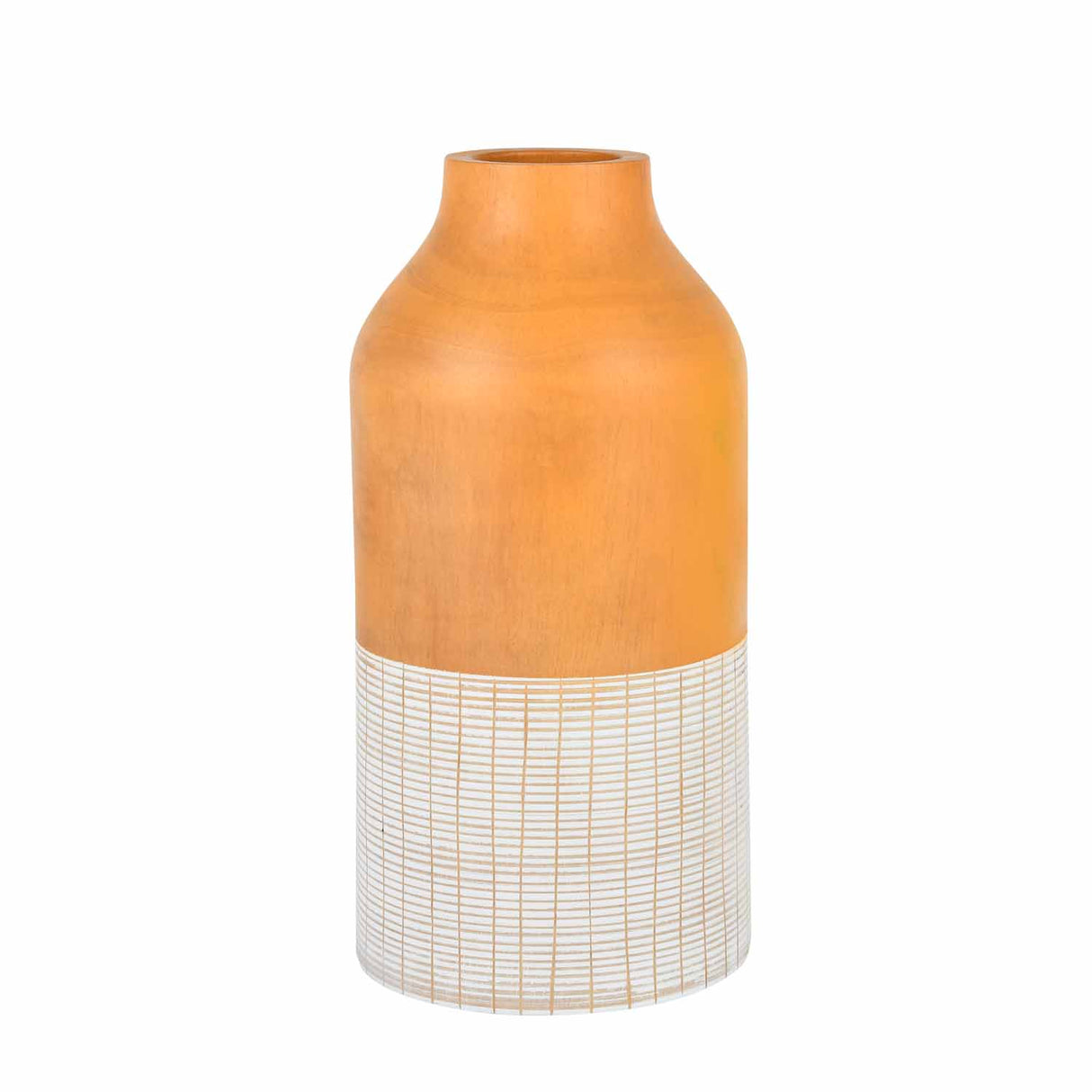 Dual Tone Wooden Table Vase Large Size- Brown and White