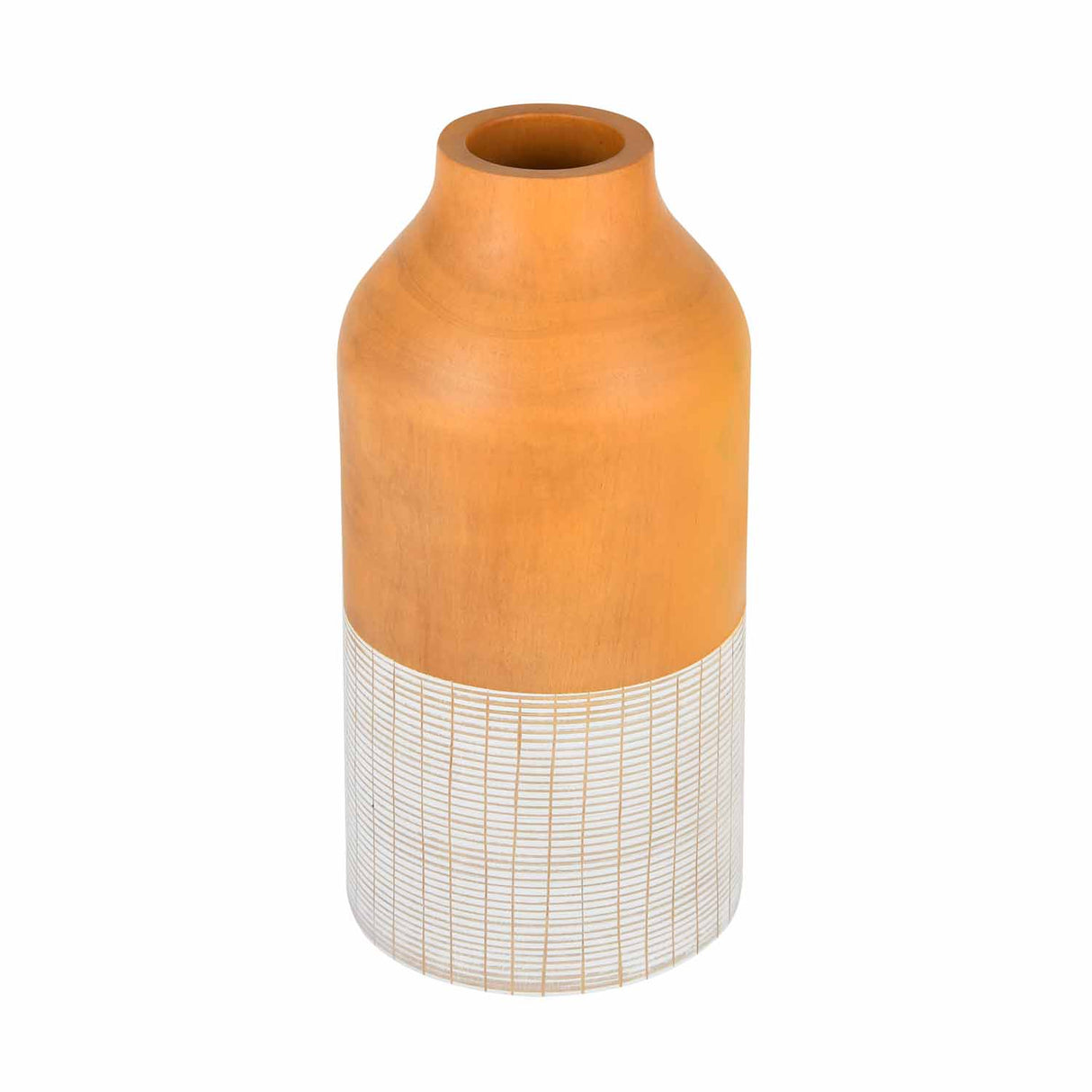 Dual Tone Wooden Table Vase Large Size- Brown and White