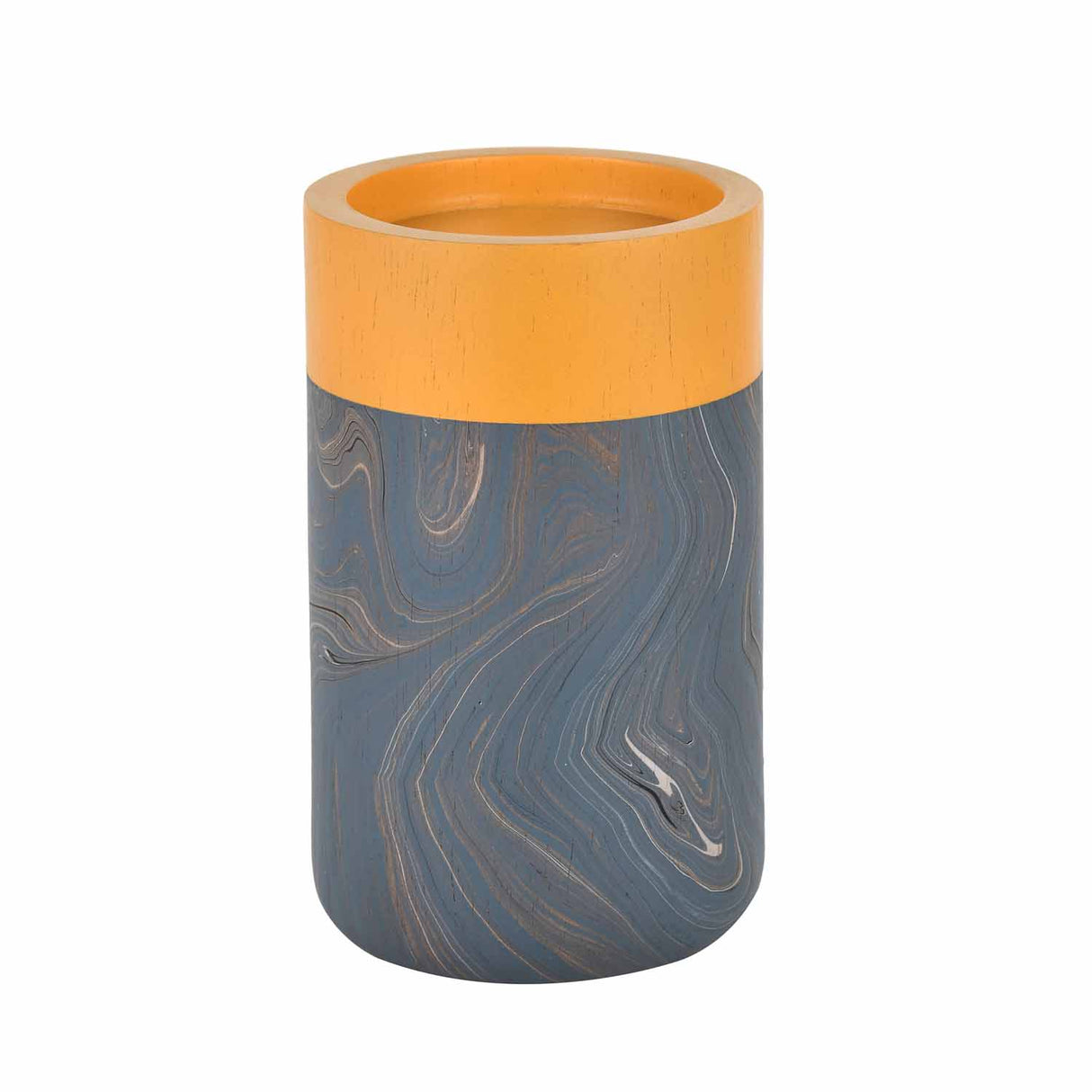 Wooden Large Candle Holder with Dual Tone Marble Finish- Brown and Grey