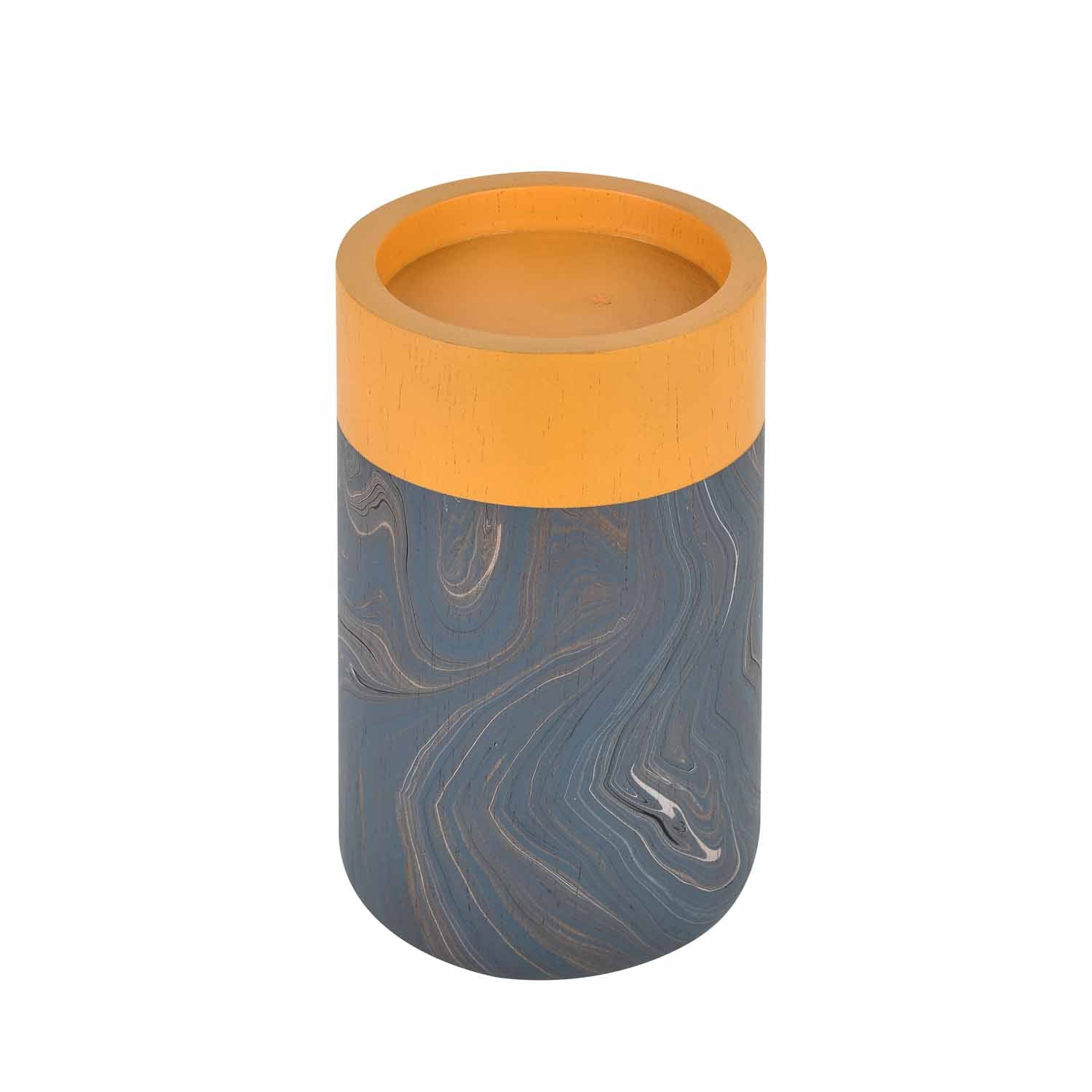 Wooden Large Candle Holder with Dual Tone Marble Finish- Brown and Grey