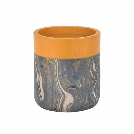 Wooden Small Candle Holder with Dual Tone Marble Finish- Brown and Grey