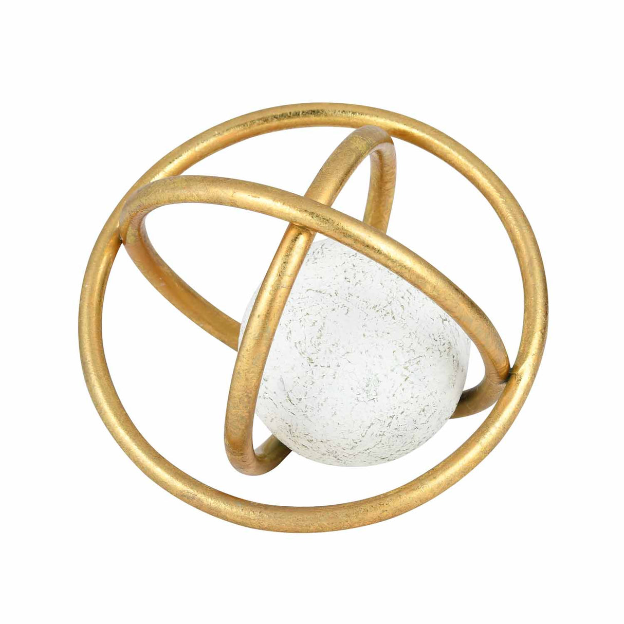 Golden Metal Rings with Sphere Table Décor Showpiece Small- White and Gold