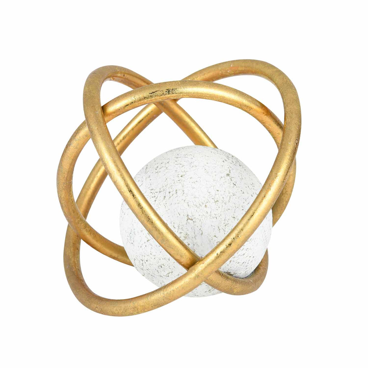 Golden Metal Rings with Sphere Table Décor Showpiece Small- White and Gold