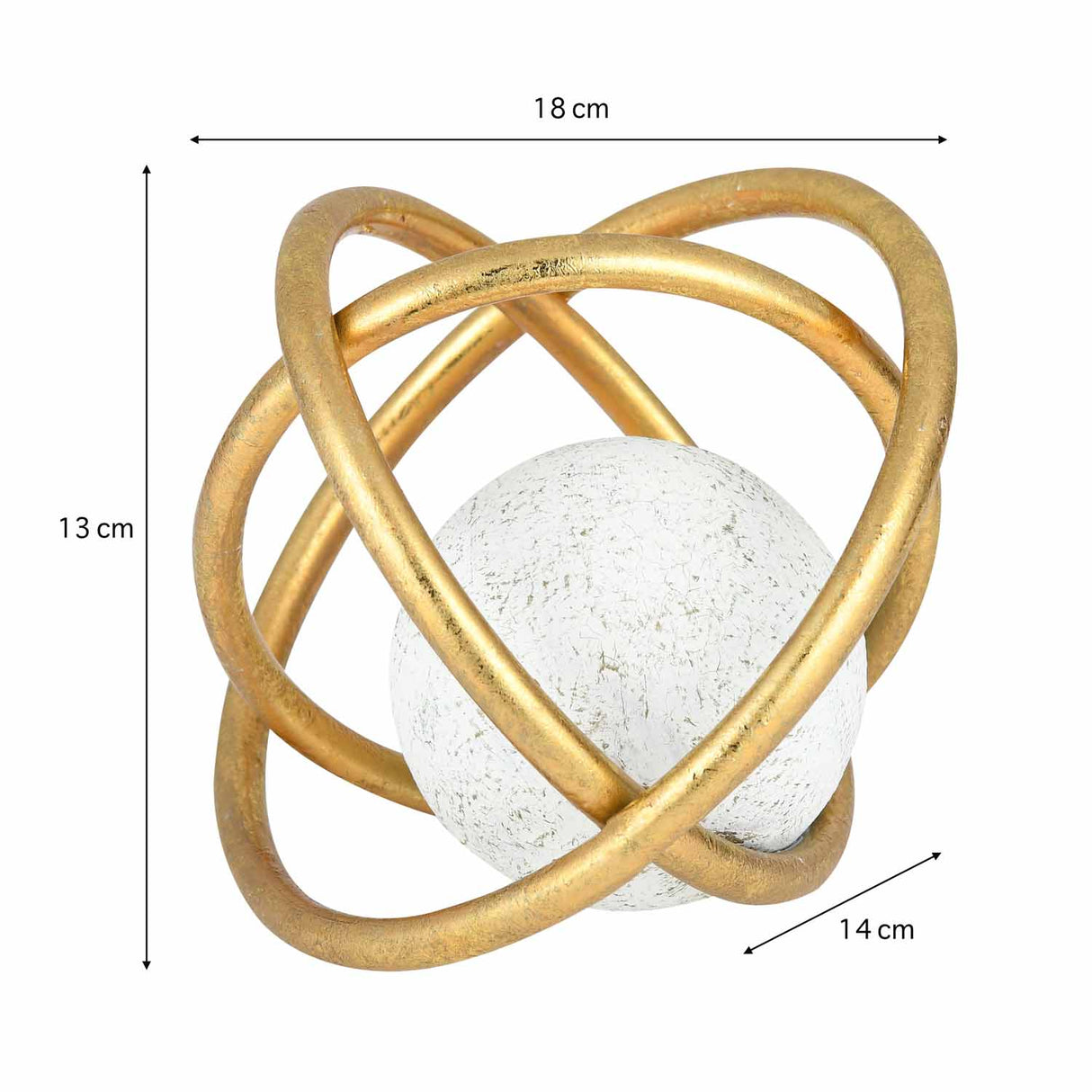 Golden Metal Rings with Sphere Table Décor Showpiece Small- White and Gold