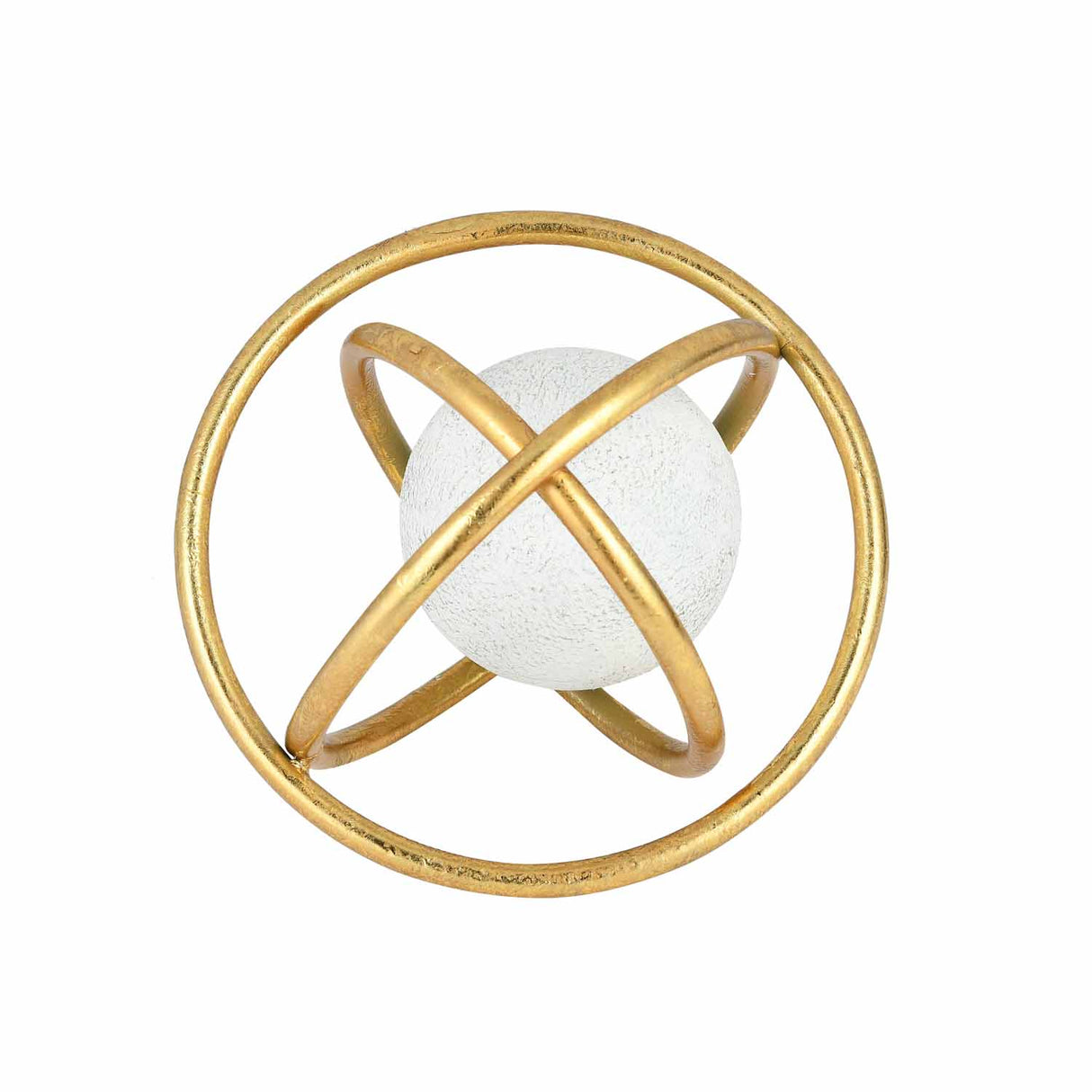 Golden Metal Rings with Sphere Table Décor Showpiece Large- White and Gold